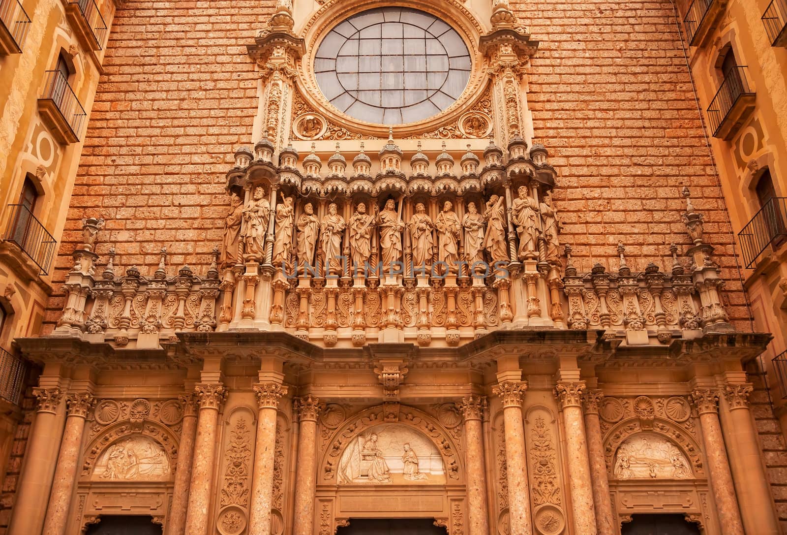 Jesus, Christ, Disciples, Statues Golthic Cloister Monestir Monastery of Montserrat, Barcelona, Catalonia, Spain.  Founded in the 9th Century, destroyed in 1811 when French invaded Spain. Rebuilt in 1844 and now a Benedictine Monastery.  Placa de Santa Maria