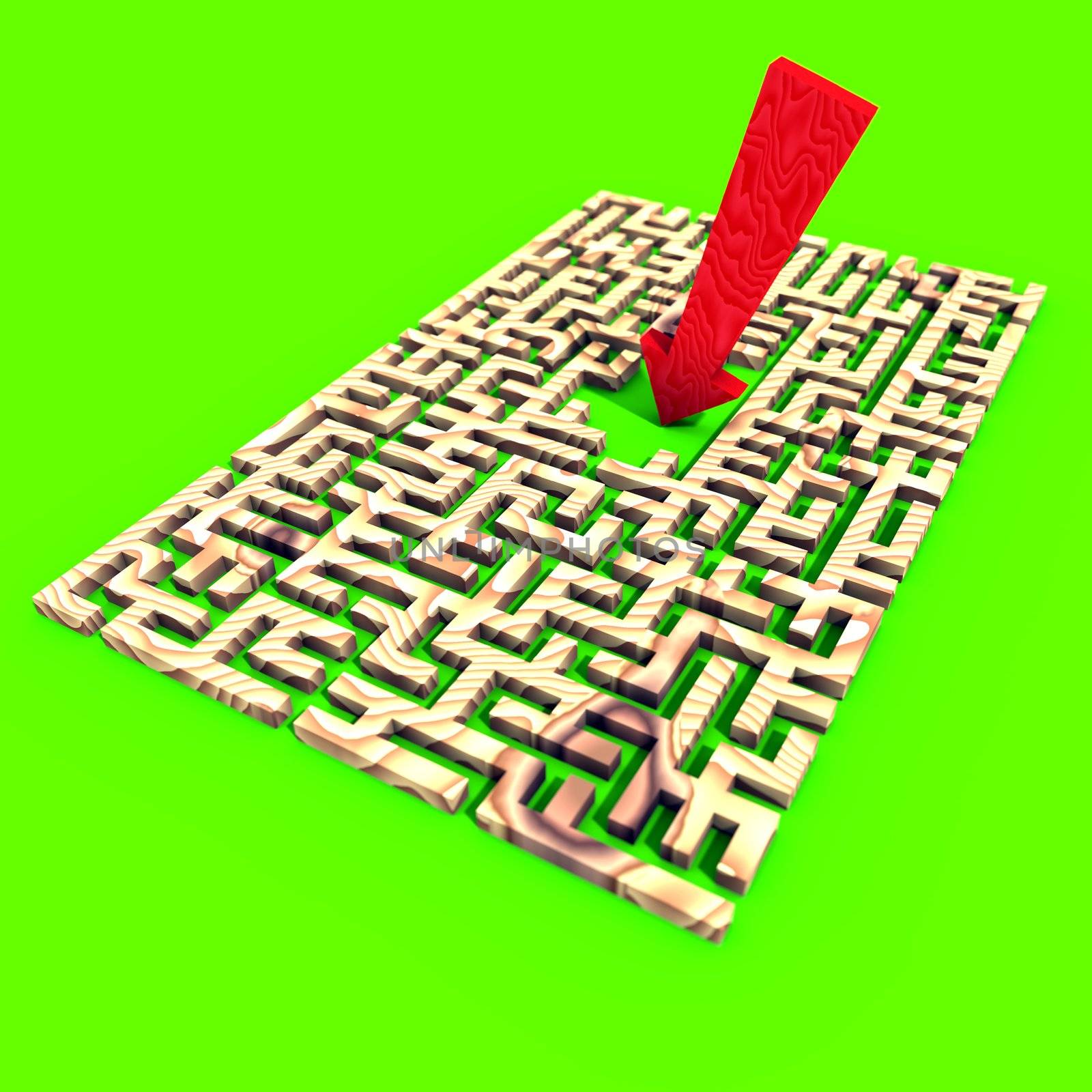 arrow over a labyrinth hits the target on the green field