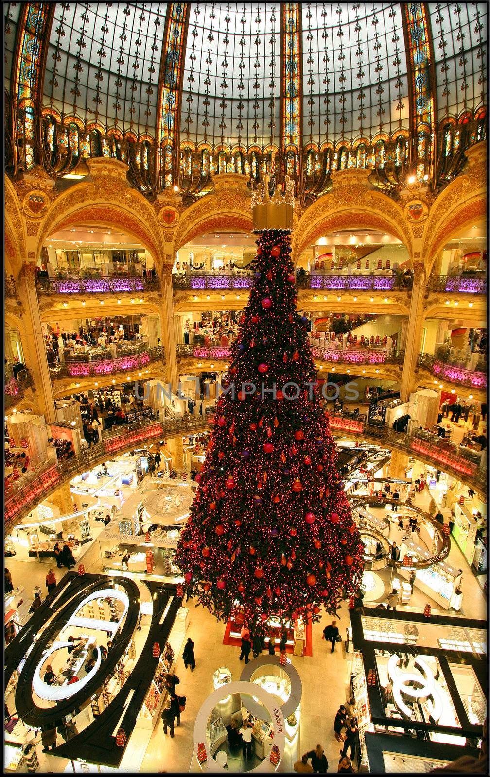 Beautiful Lafayette shop in Paris at Christmas