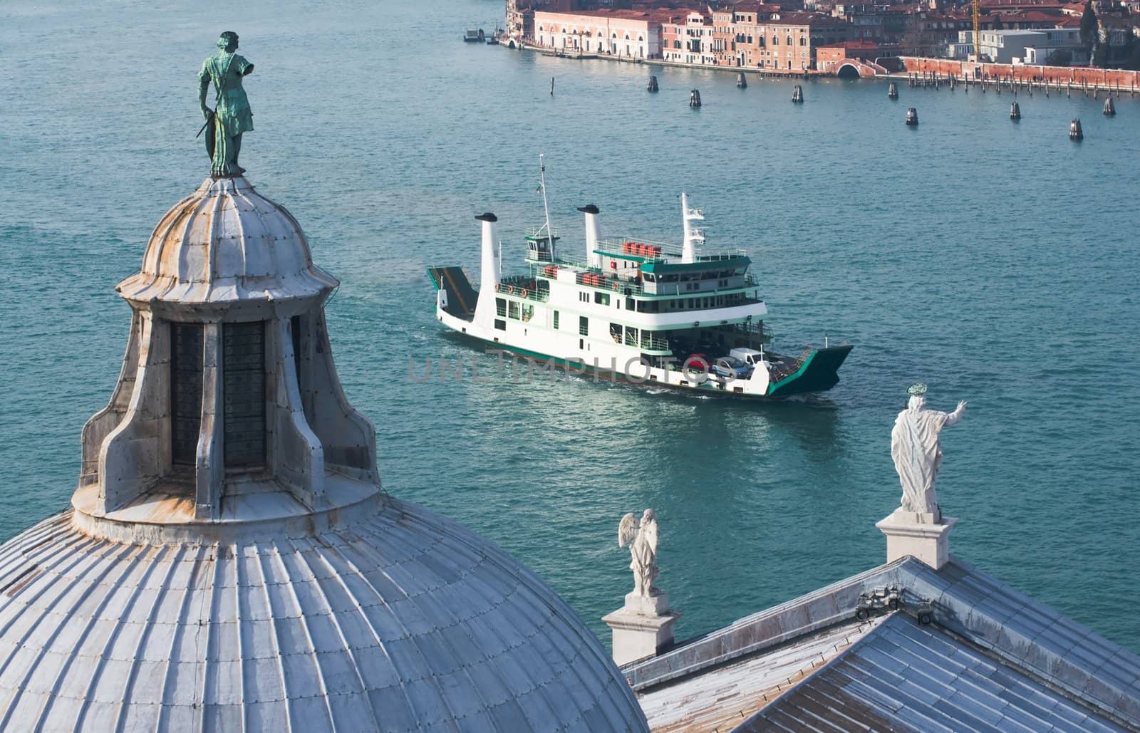 The view from the bell tower of San Giorgio in Venice in winter sunny day