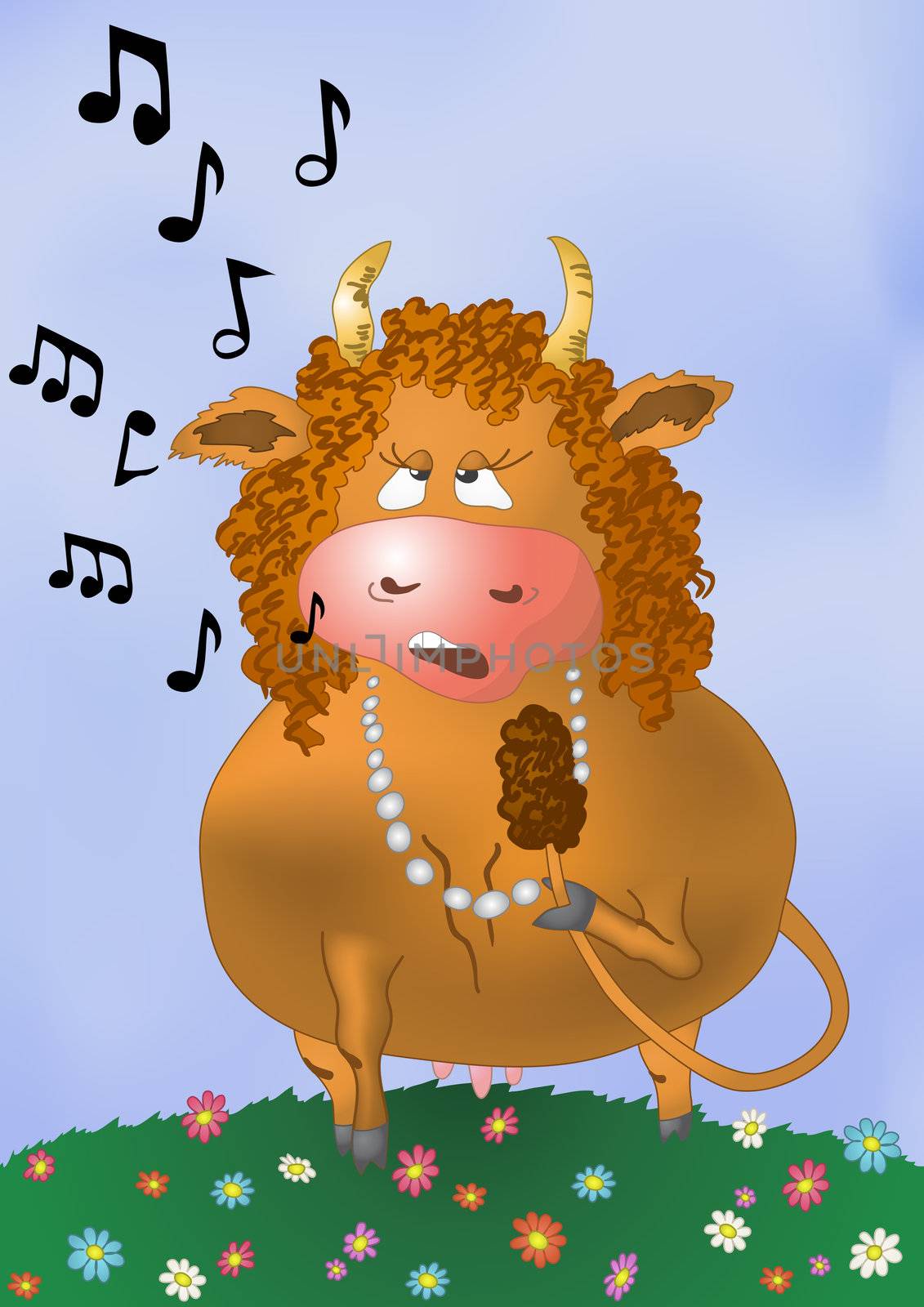 red cow on a green meadow sings a song