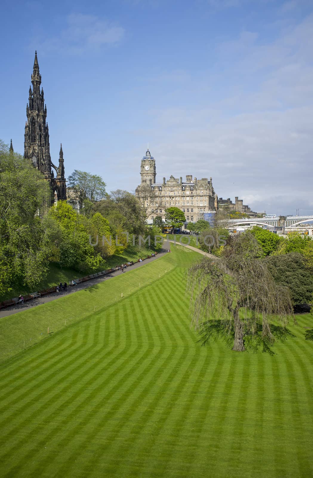 Neatly cut lawn of Princes Street Gardens in Edinburgh, Scotland