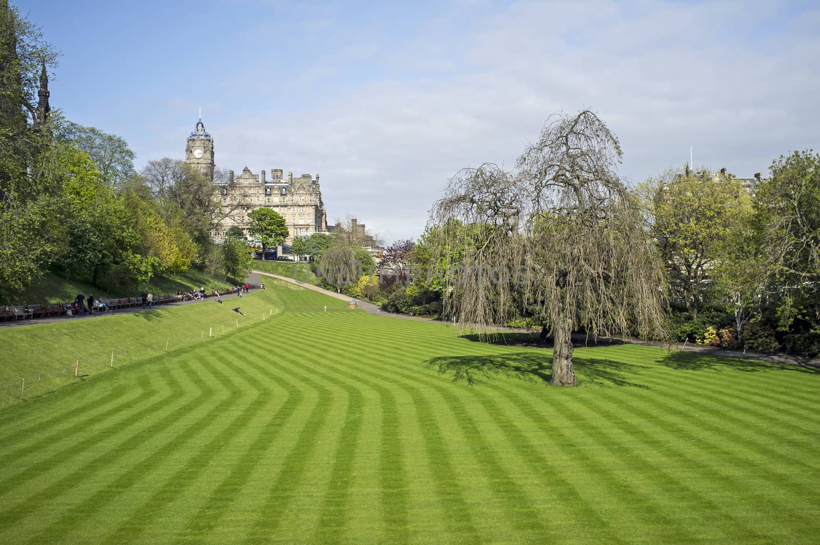 Neatly cut lawn of Princes Street Gardens in Edinburgh, Scotland