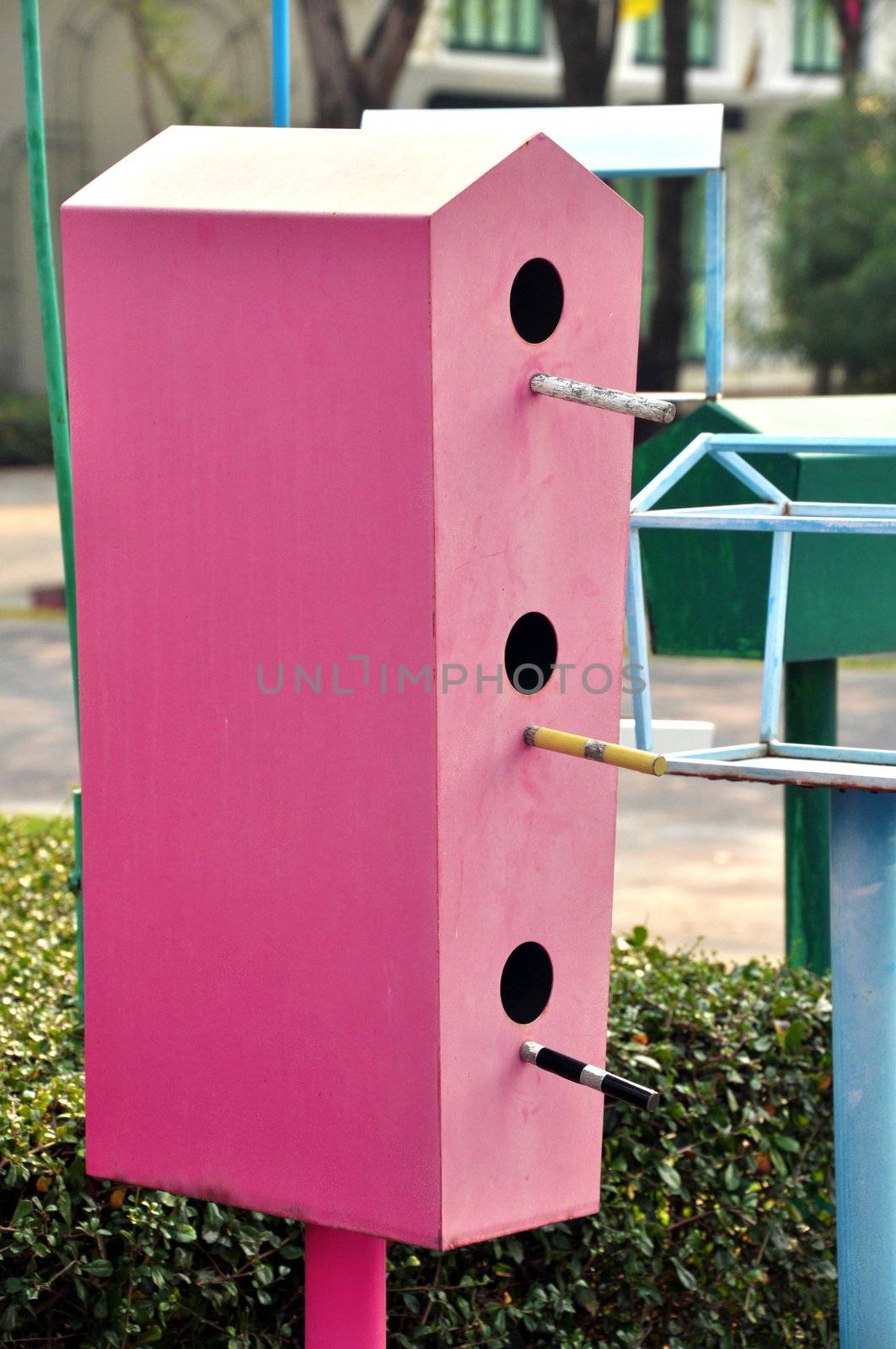 A nest box, also spelled nestbox is a man-made box provided for animals to nest in. Nest boxes are most frequently utilized for wild and domesticated birds, in which case they are also called birdhouses.