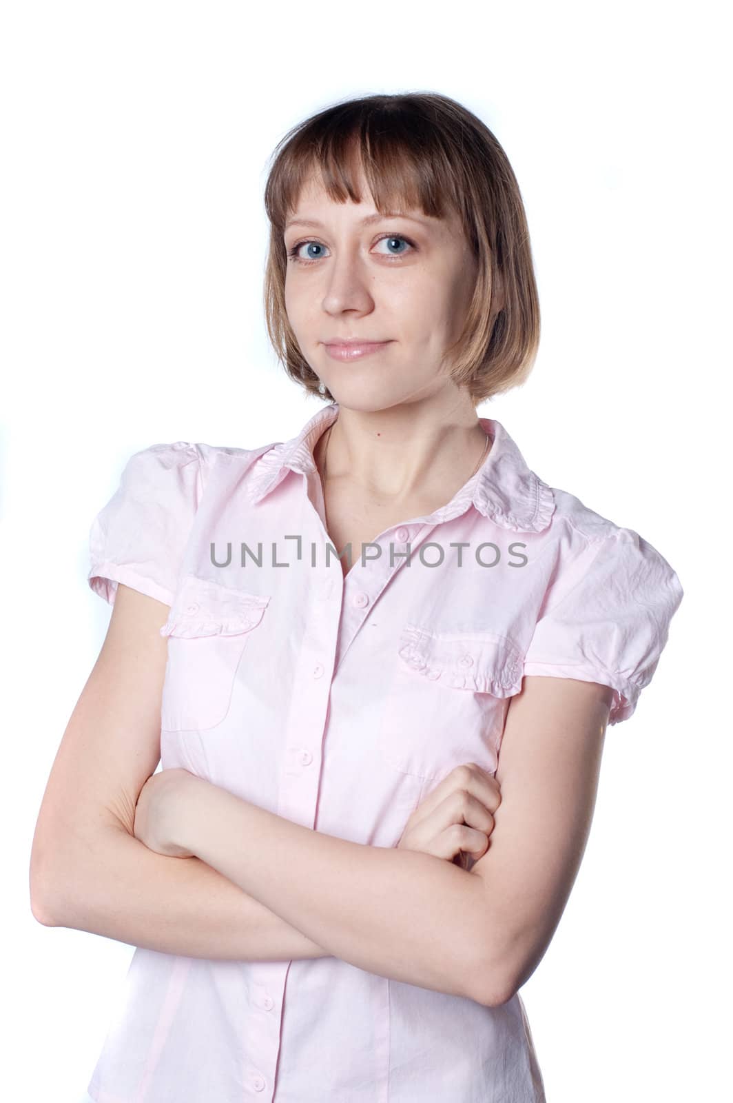 a young girl on an isolated white background