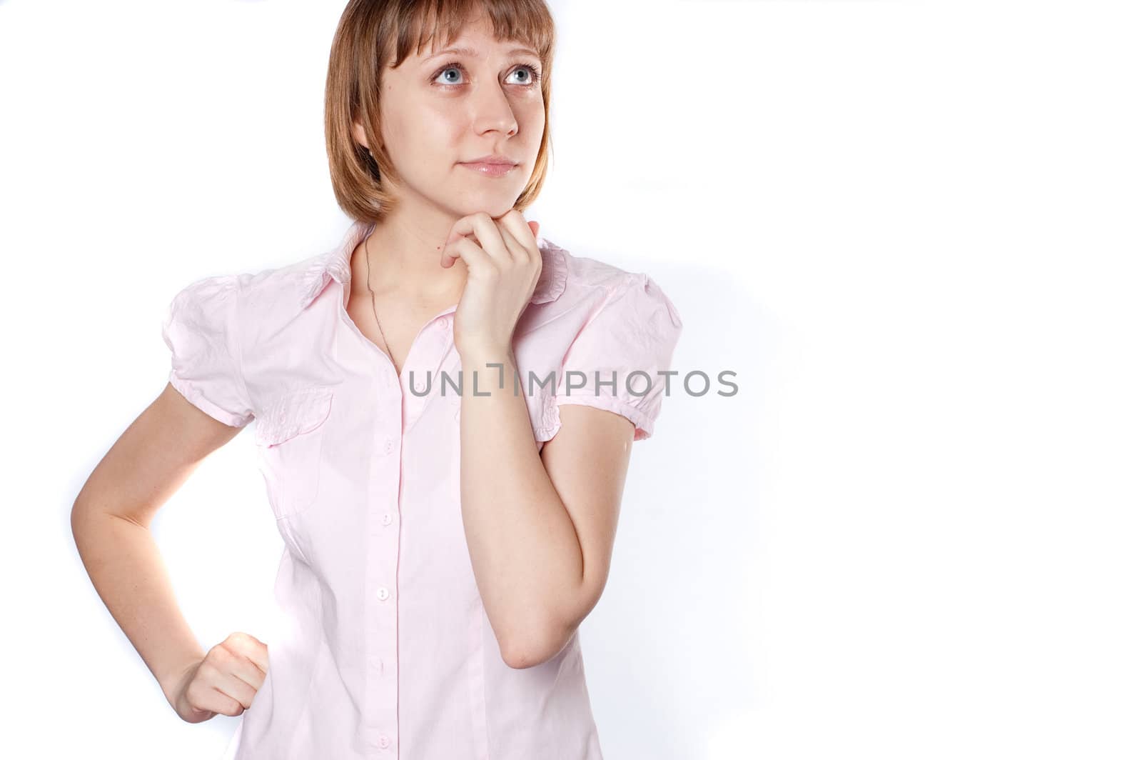 thoughtful girl on a white background