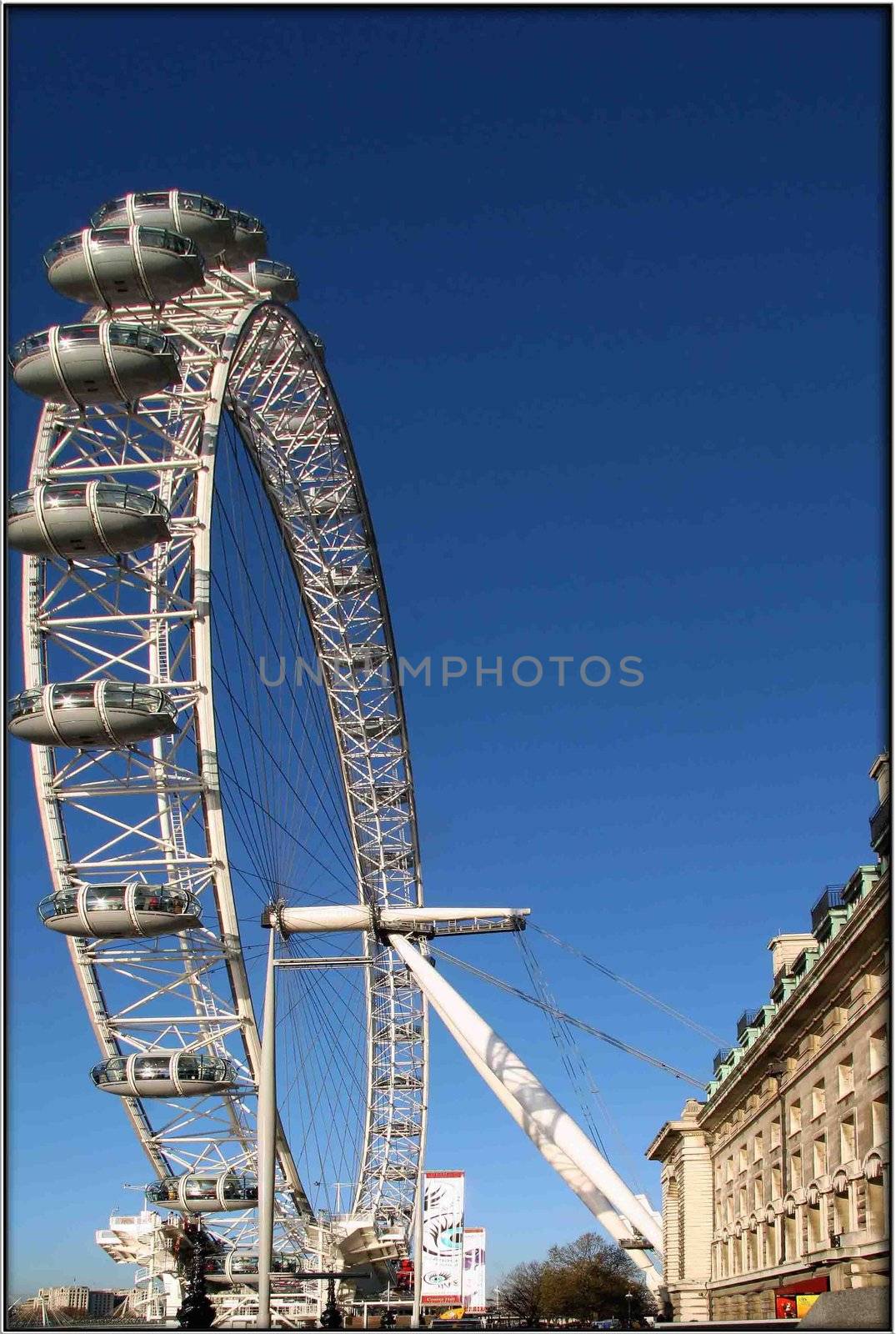 London Eye against blue sky