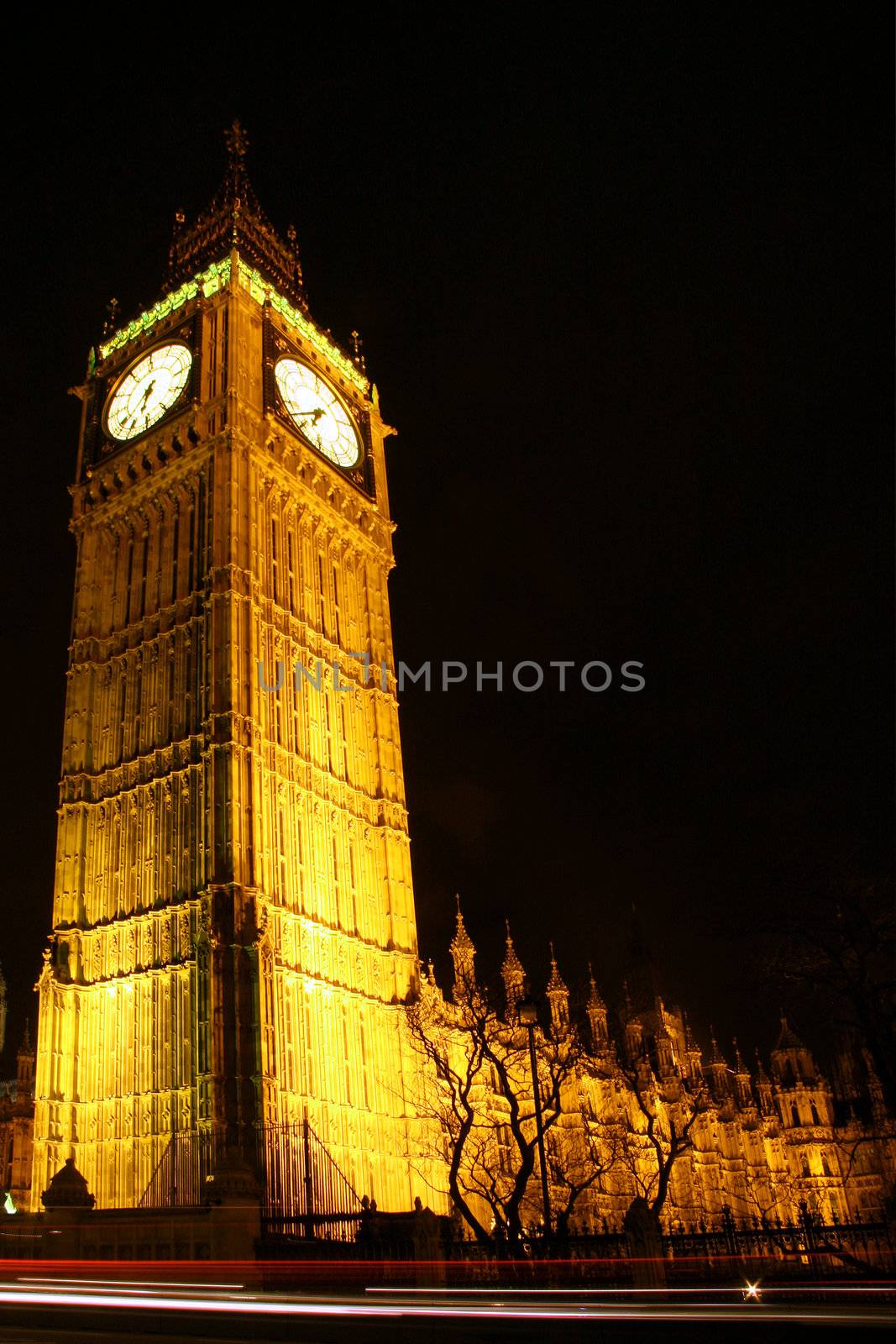 Illuminated Big Ben close up