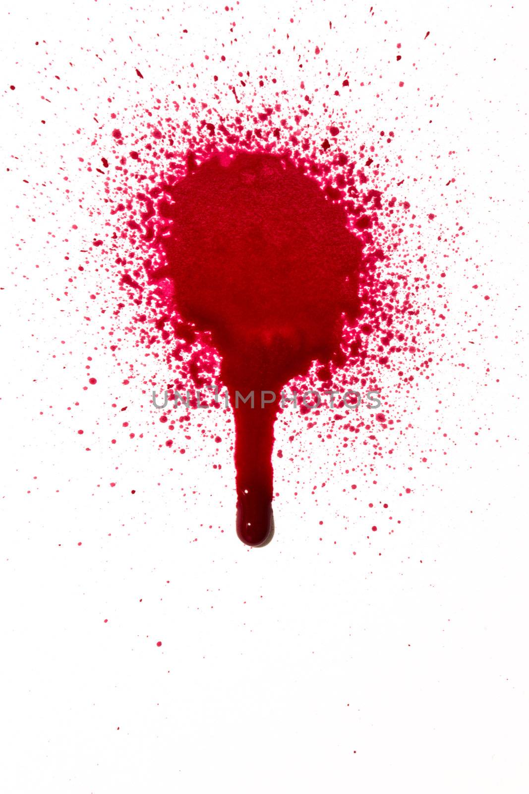A high resolution image of a blood splat and drips