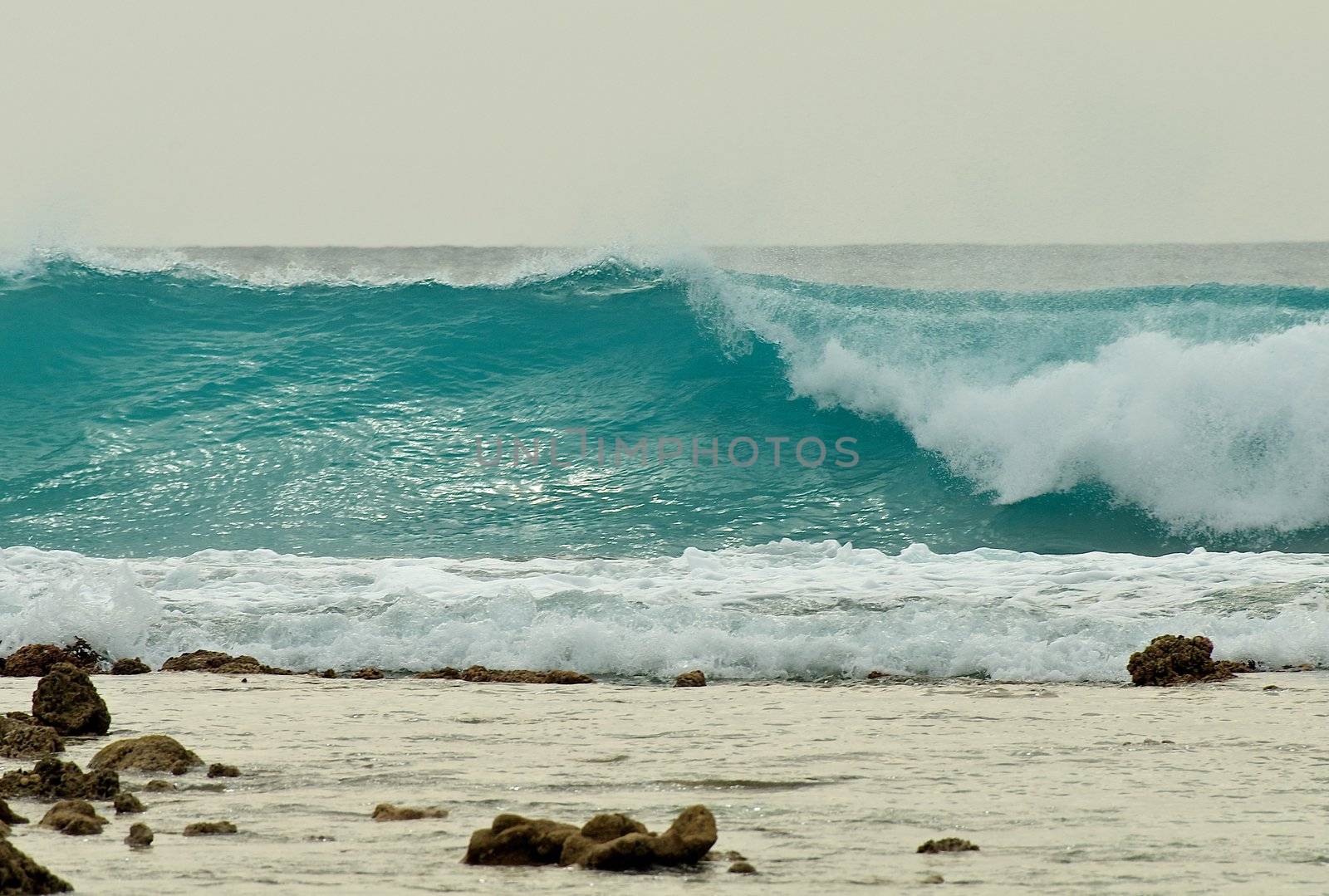 Ocean Wave with Foam Sea Breaking to Beach outdoors