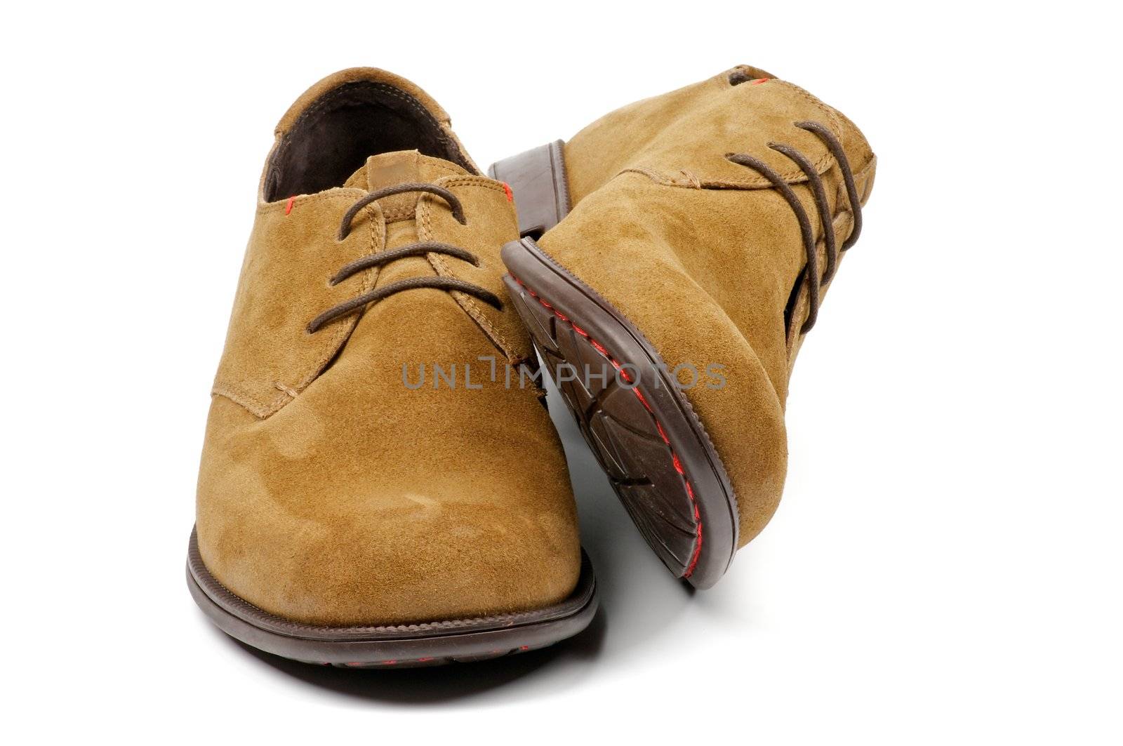 Contemporary Men's Beige Chamois Leather Shoes isolated on white background