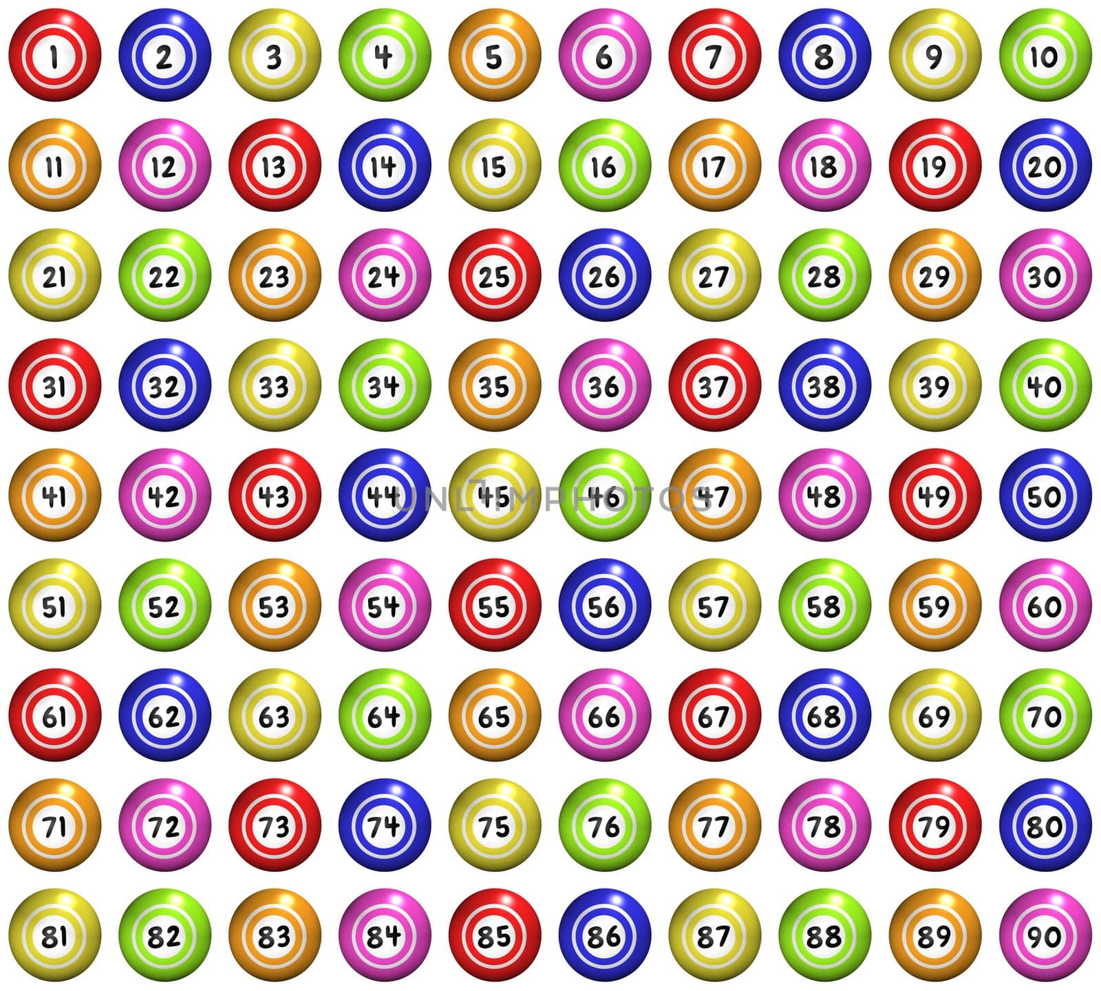 full set of 90 illustrated bingo balls
