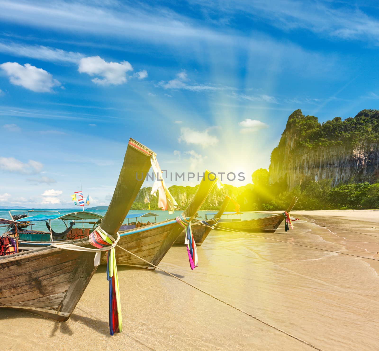 Long tail boats on beach, Thailand by dimol