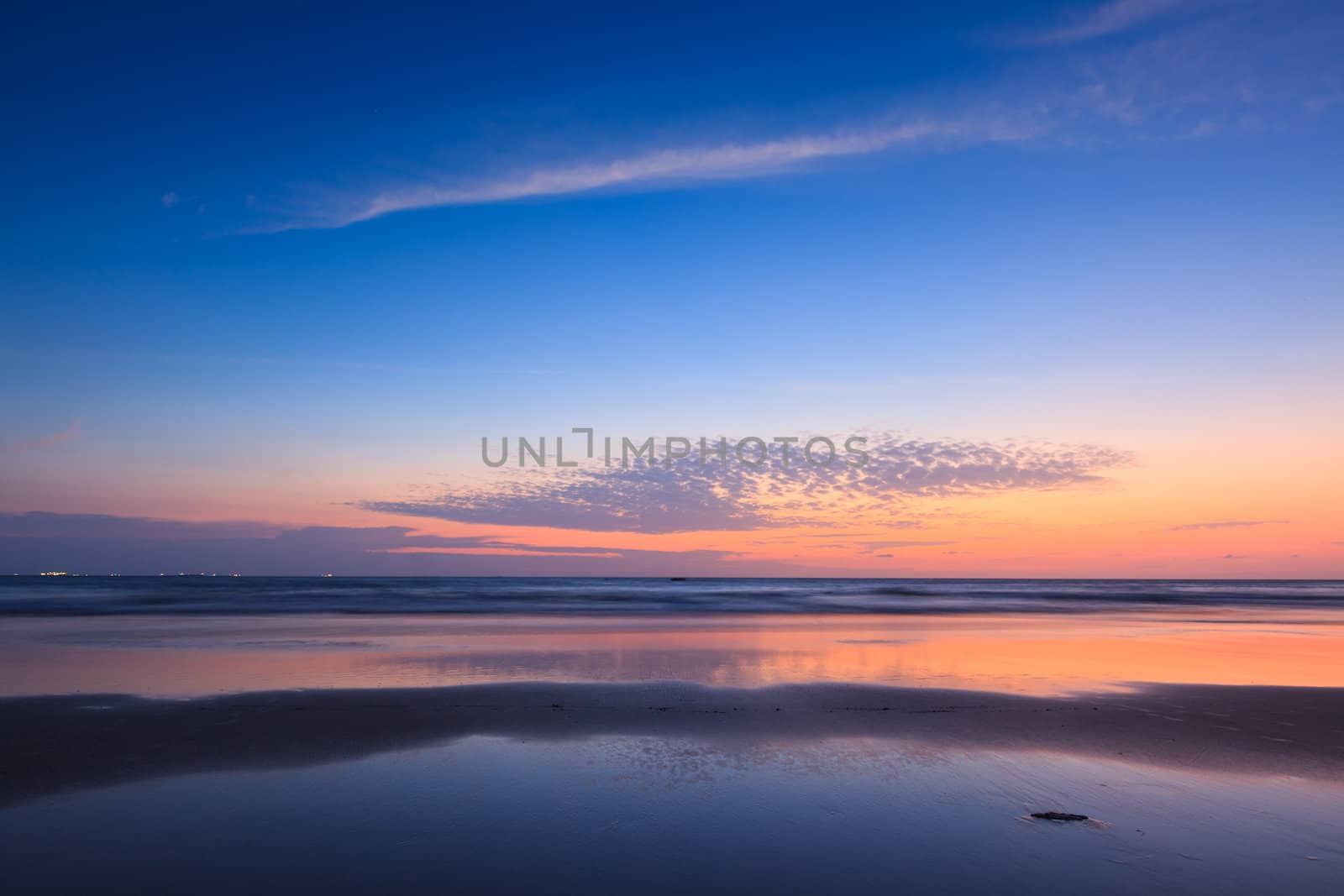 Sunset on Baga beach. Goa, India