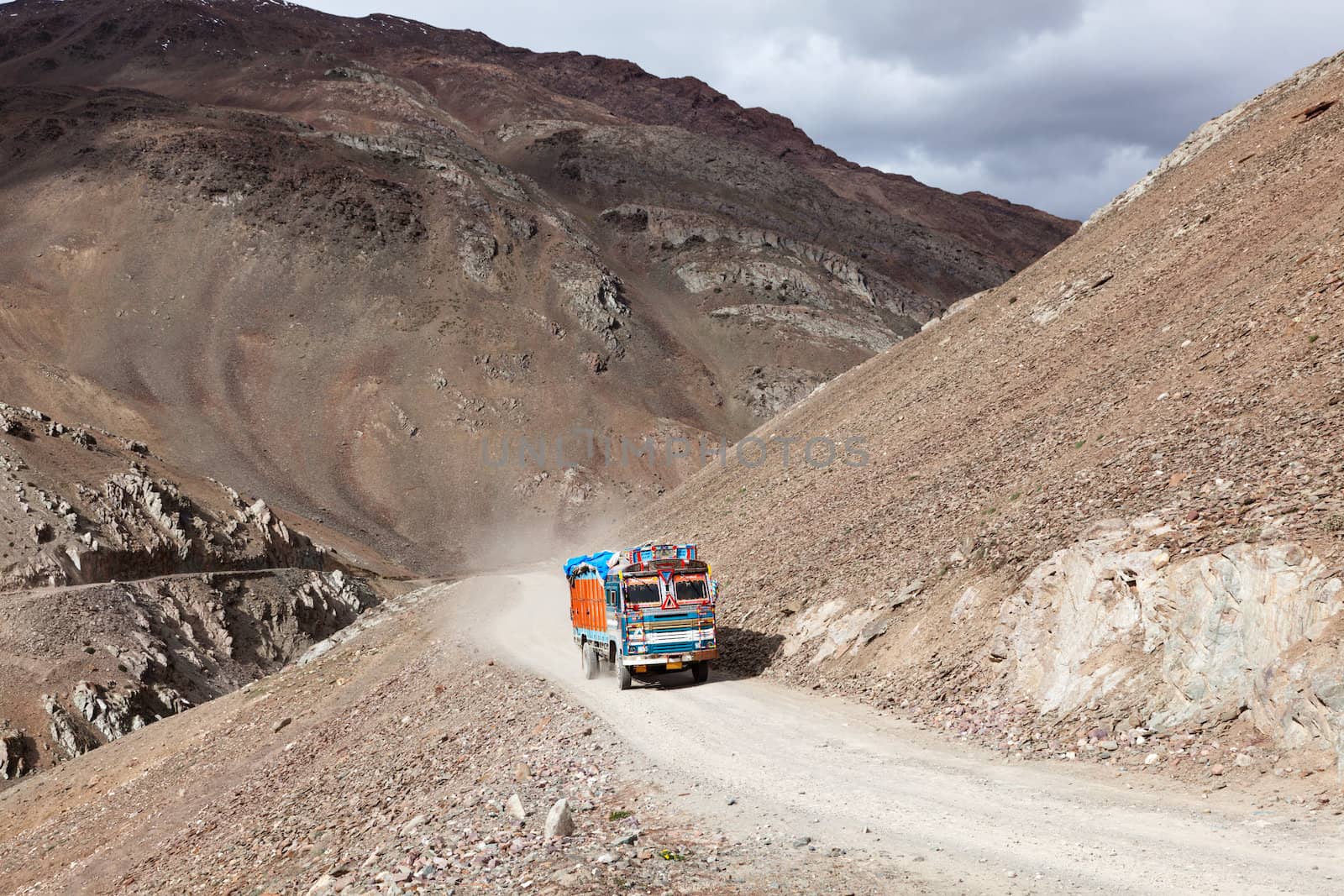 Manali-Leh Road in Indian Himalayas with lorry by dimol