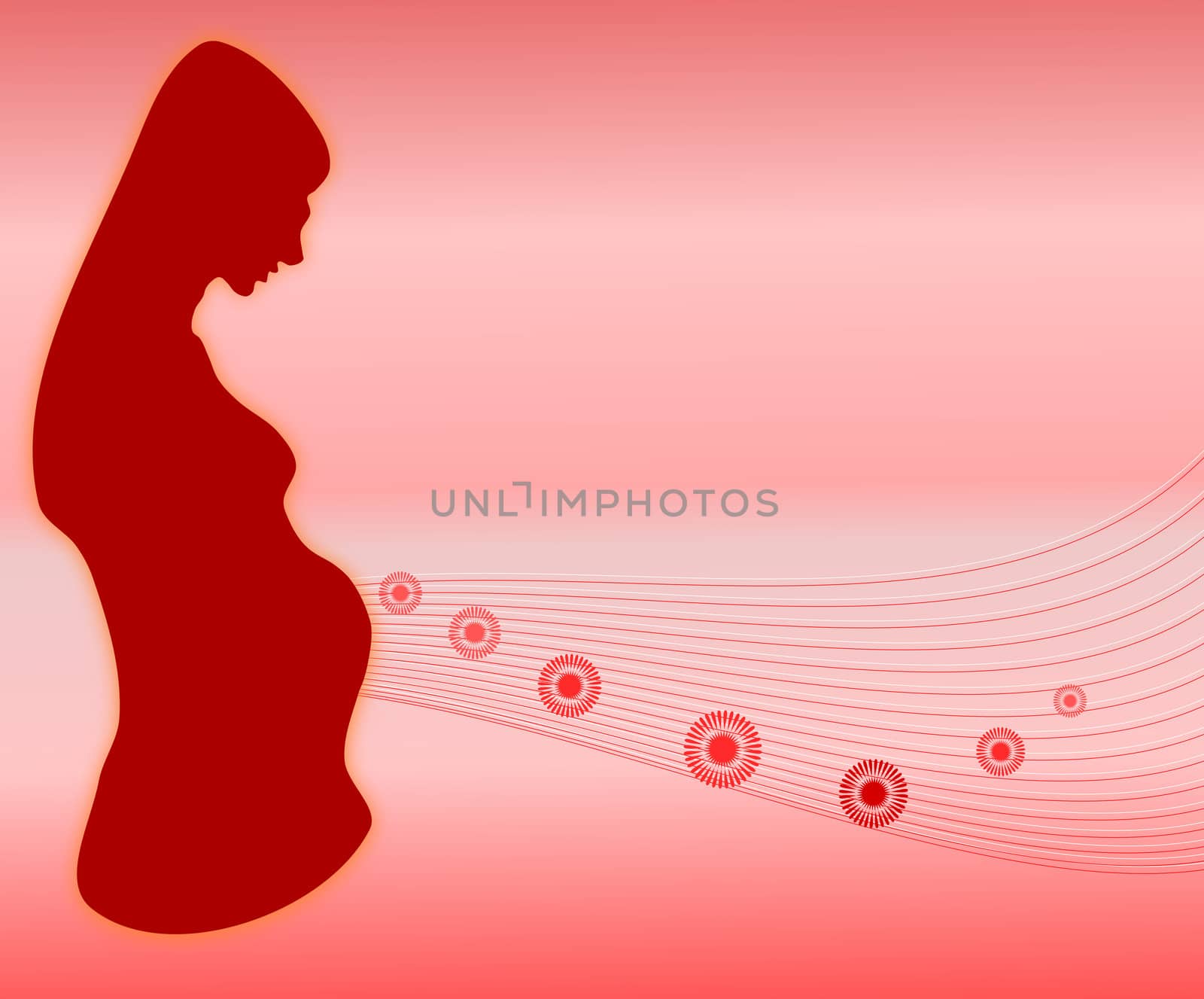 A pink pregnancy background with a silhouette of a pregnant woman