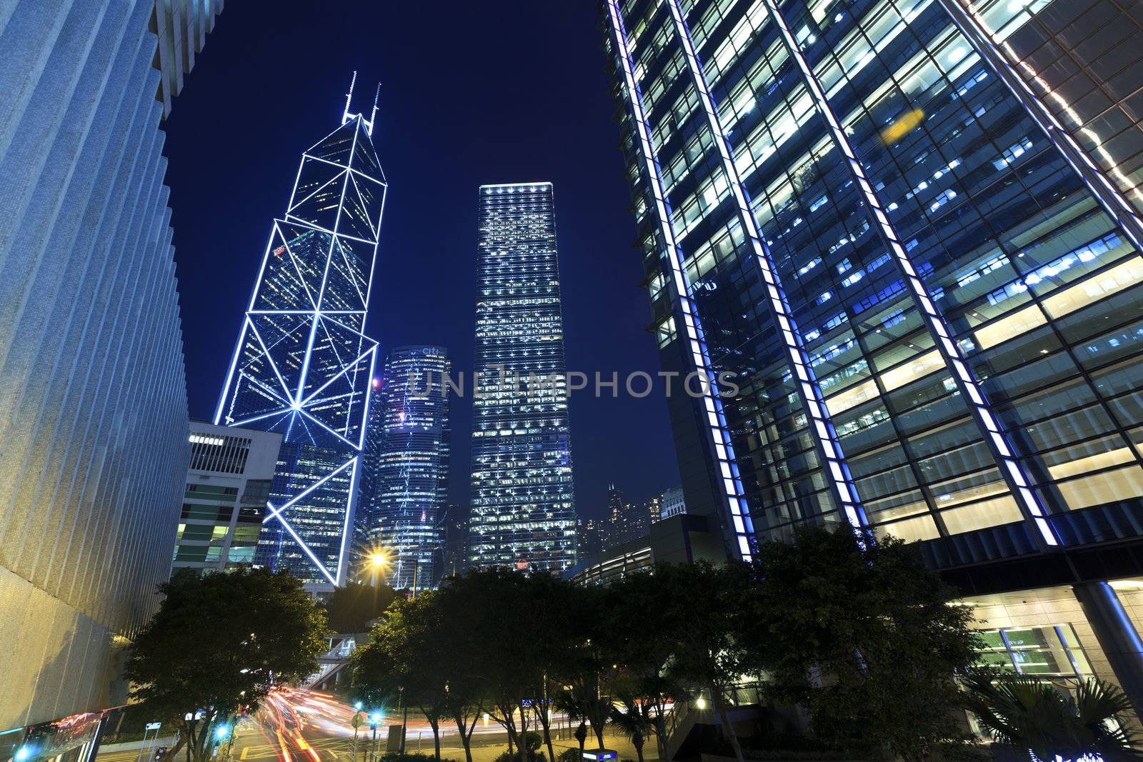 Modern buildings at night