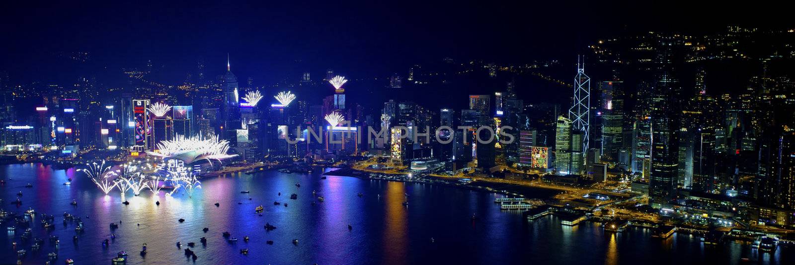 HONG KONG - 1 JANUARY, A splendid firework show and countdown celebration helds in Hong Kong on 1 January, 2013. The eight-minute show, the largest ever in the event's history.