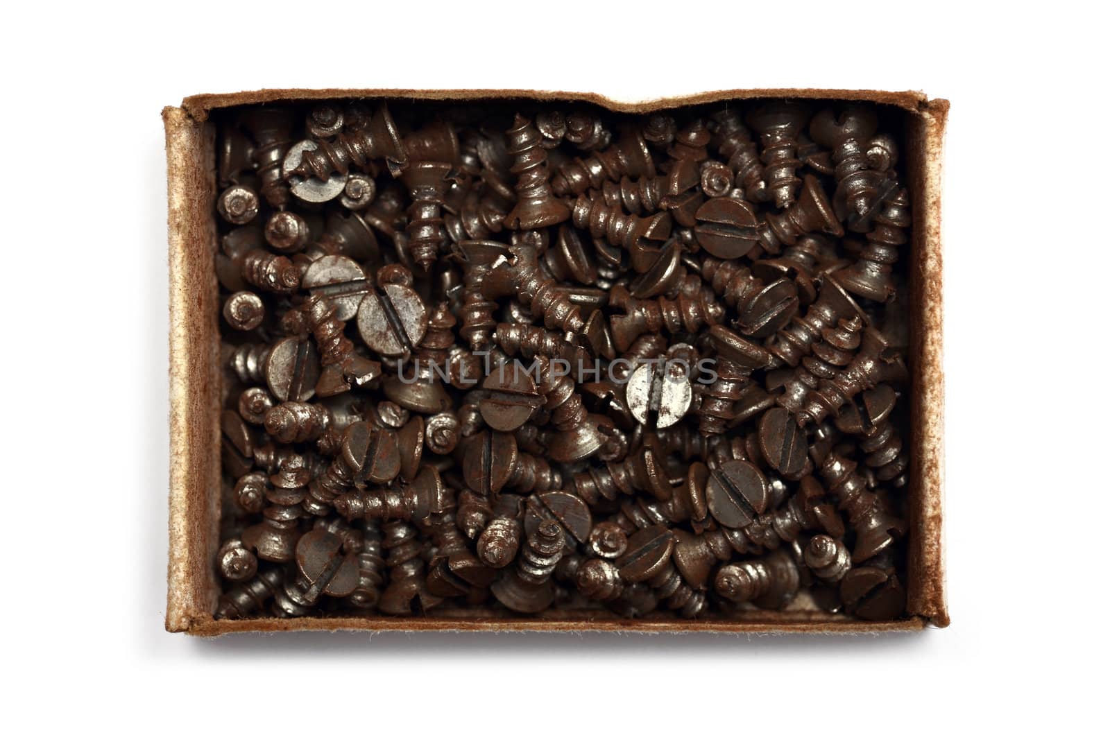 box of screws on a white background