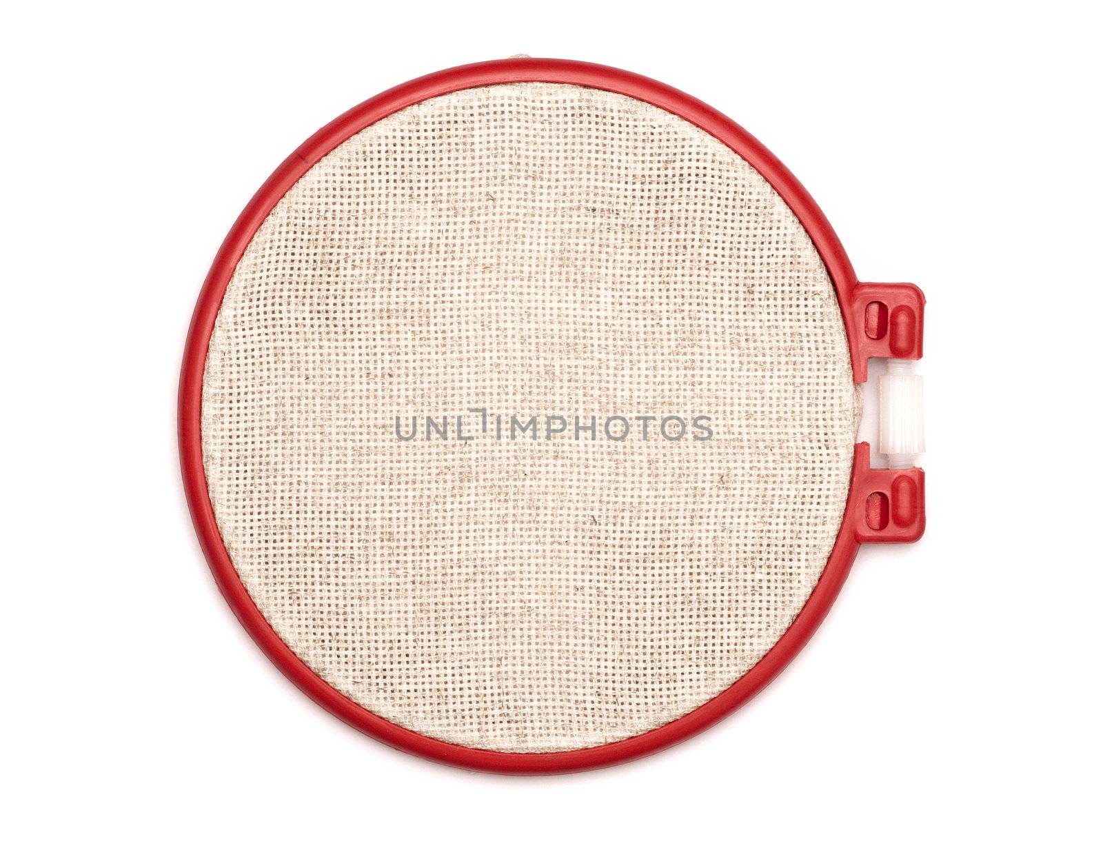 The embroidery hoop is on the white background