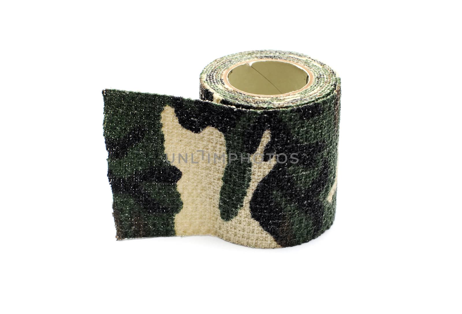 Roll of fabric camouflage tape on a white background