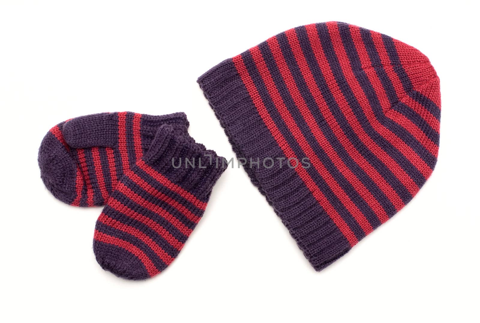 knitted hat with stripes isolated