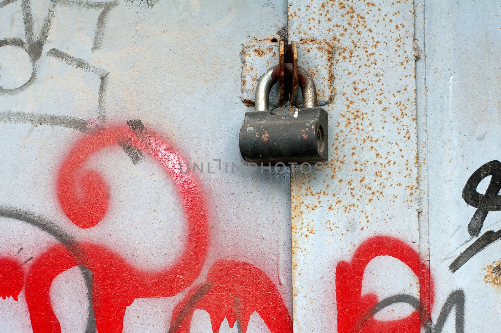 Door lock on the valve metal gate. Texture, background by DNKSTUDIO
