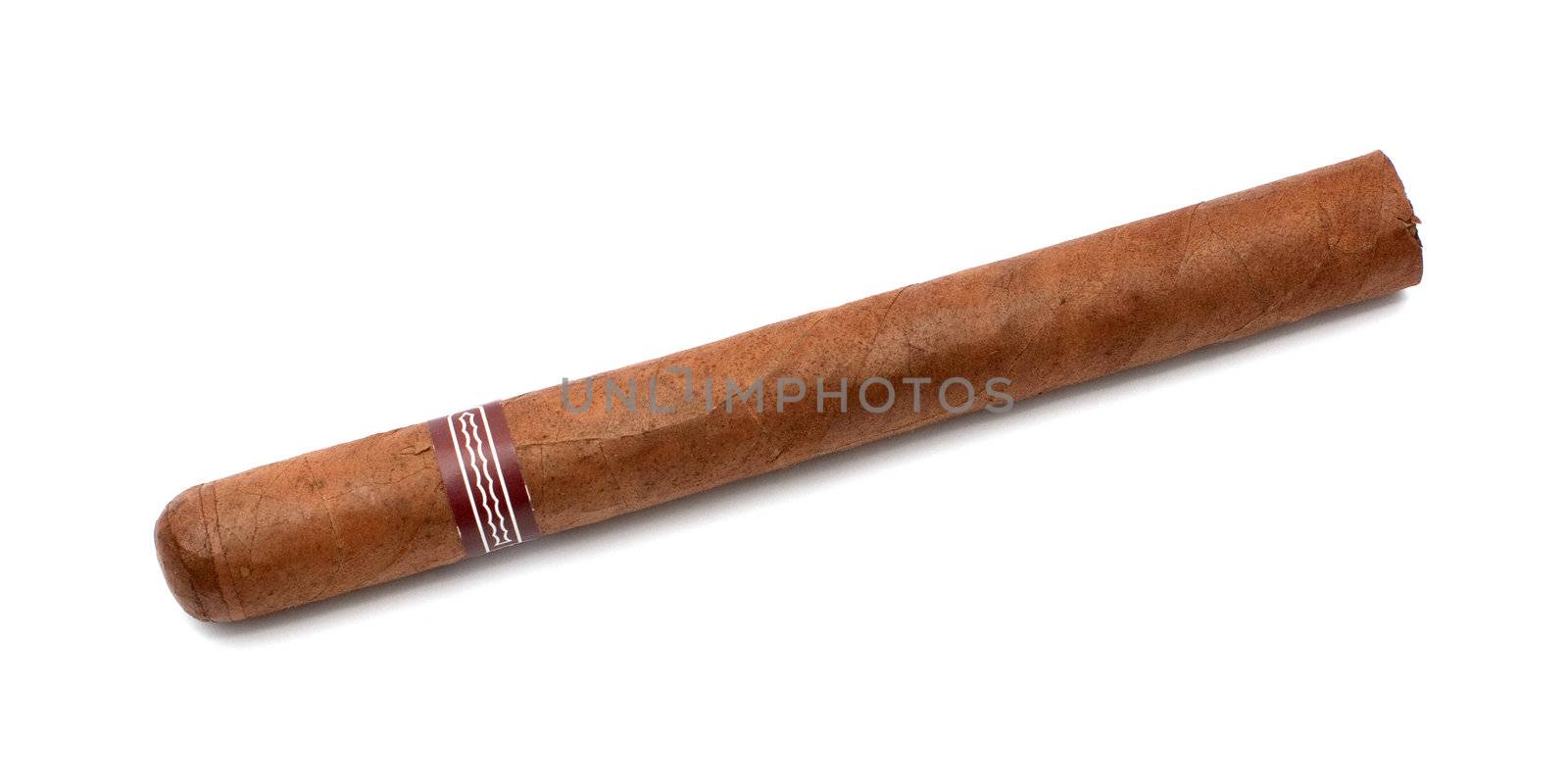one Cuban cigar over white background by DNKSTUDIO