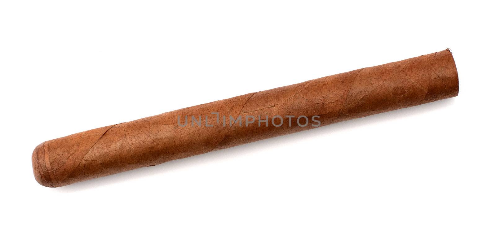 one Cuban cigar over white background by DNKSTUDIO