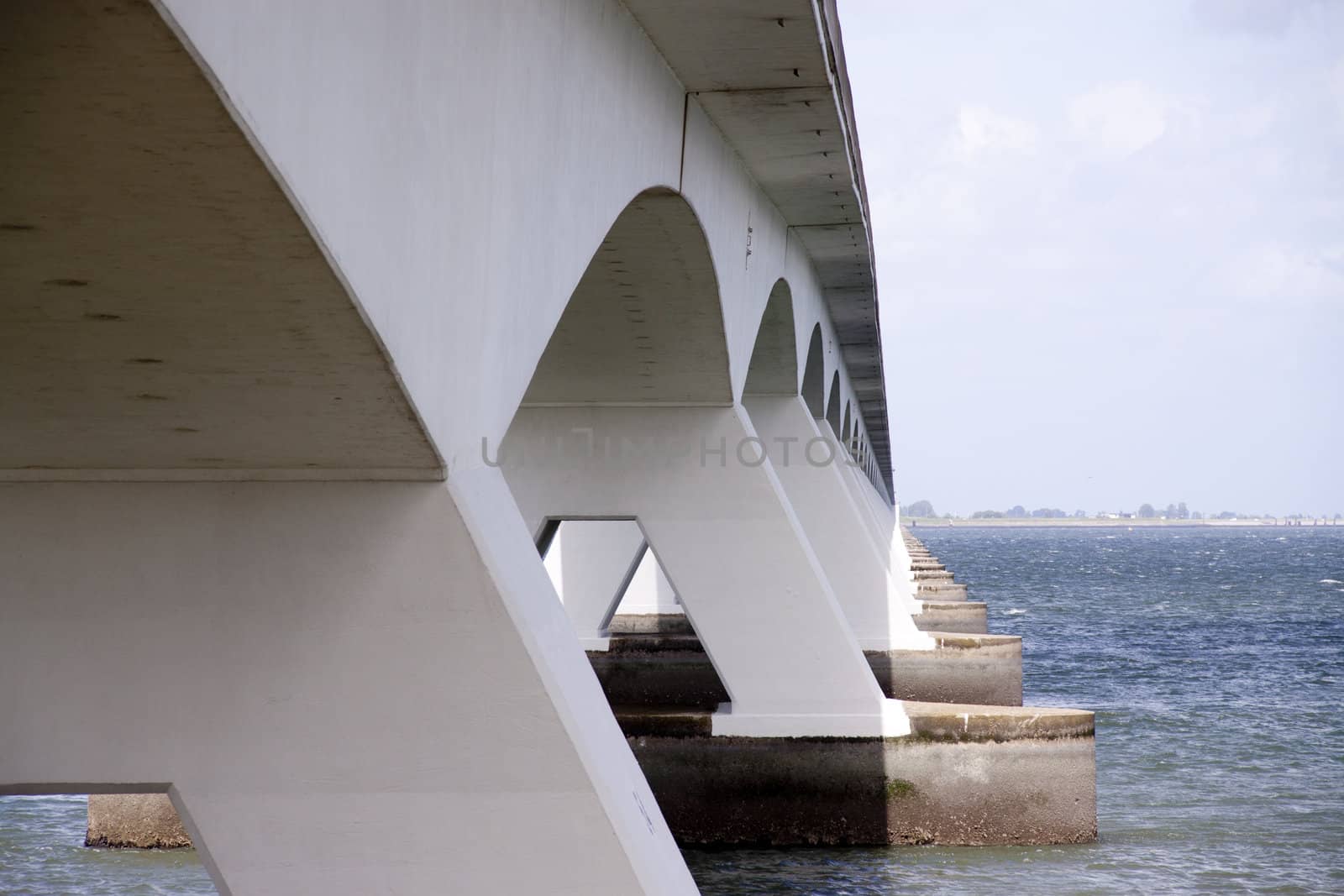 The Zeeland Bridge is the longest bridge in the Netherlands. The bridge spans the Oosterschelde estuary.