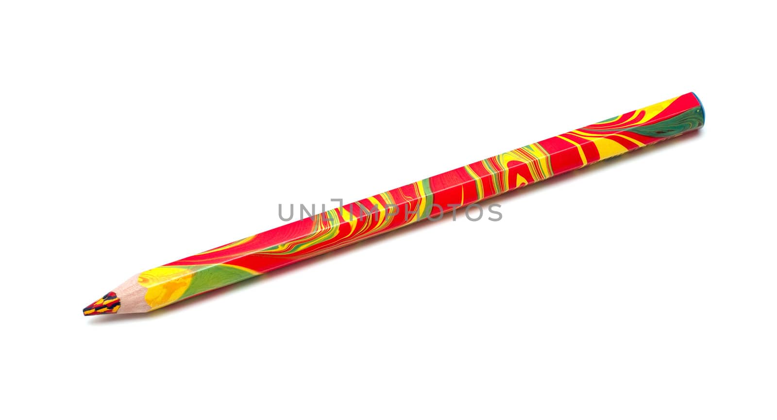A wooden multi-colour pencil, isolated on the white background