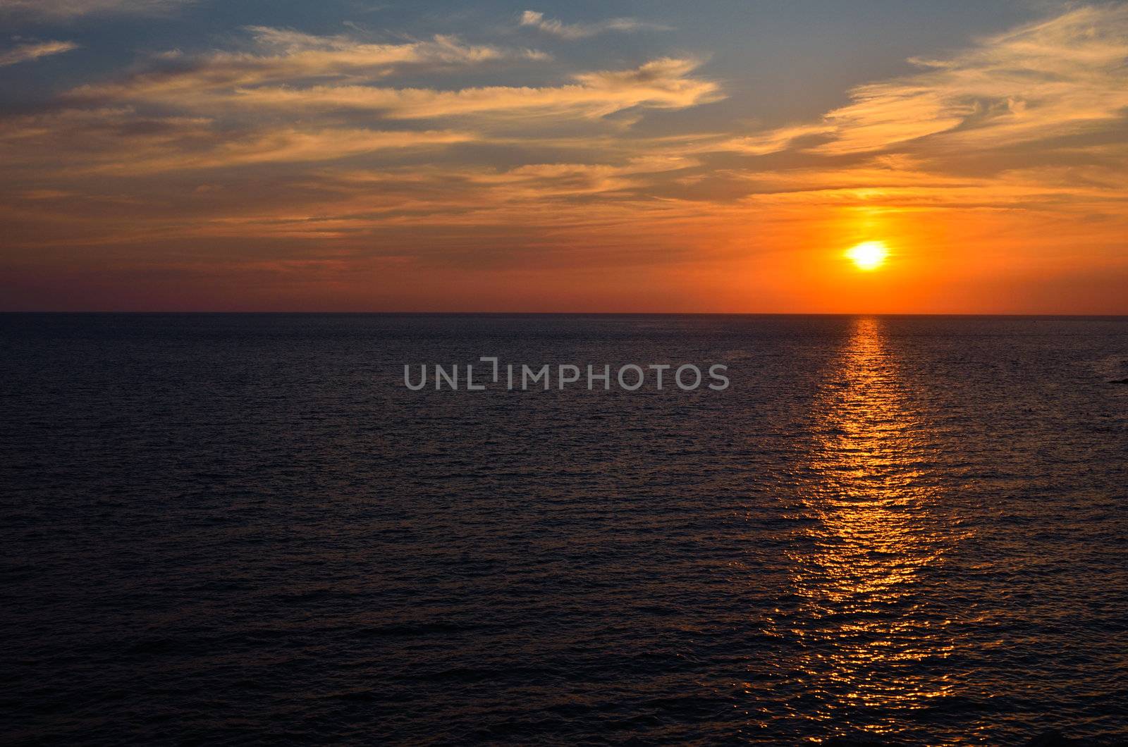 Sunset over ocean in Crimea in summer