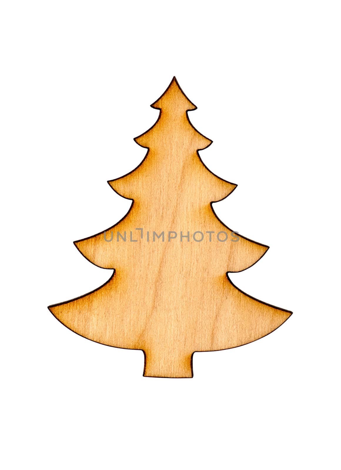 Wooden christmas tree decoration isolated on white background