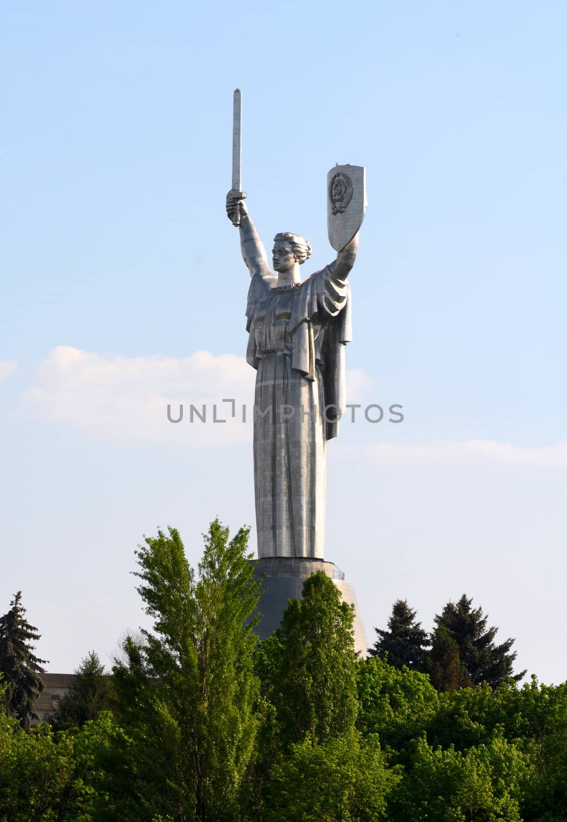 Monumental statue of the "Mother Motherland" in Kiev, sculpture built by Yevgeny Vuchetich and devoted the Great Patriotic War, opened in 1981 year