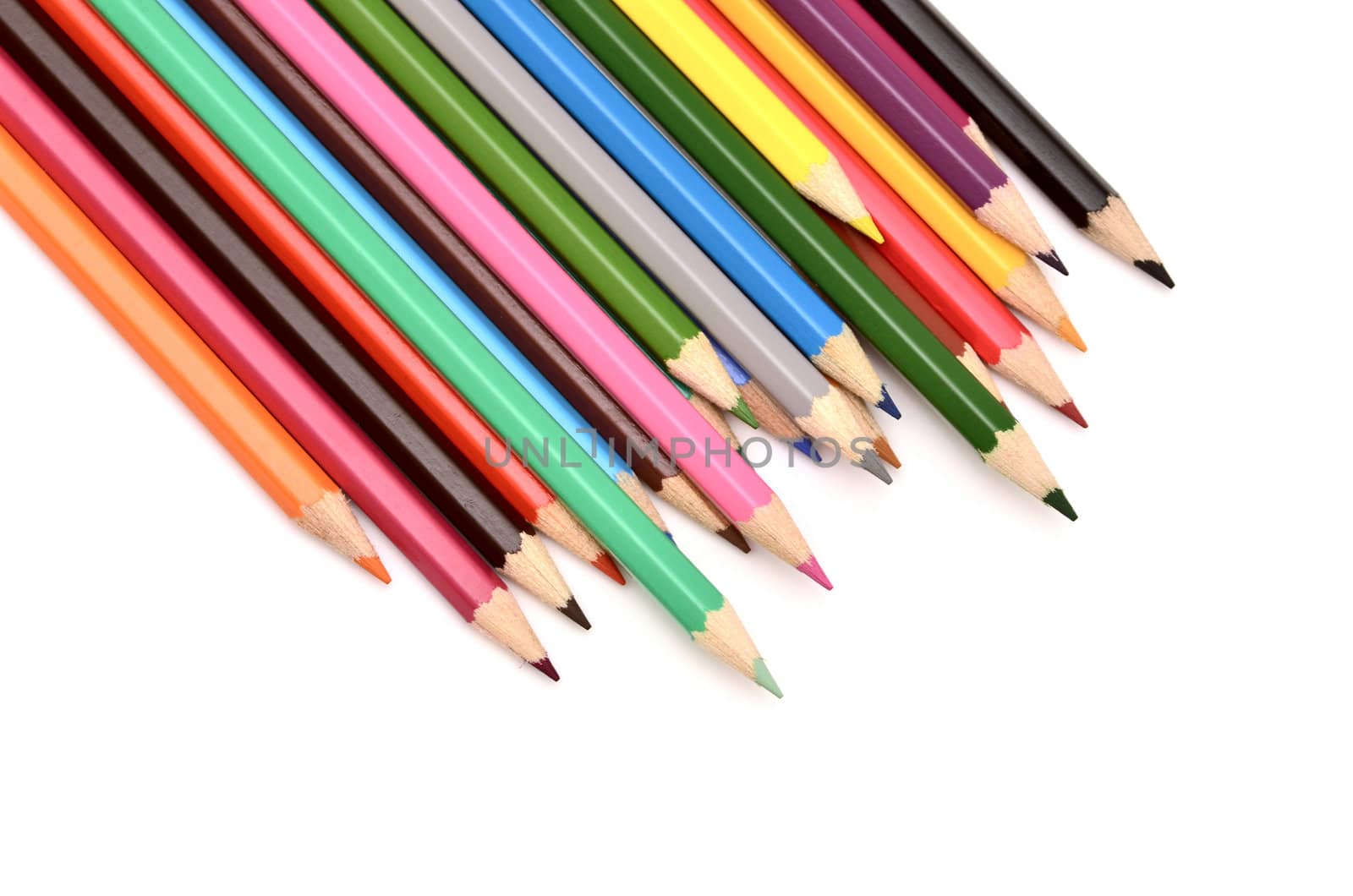 Colour pencils isolated on white background close up