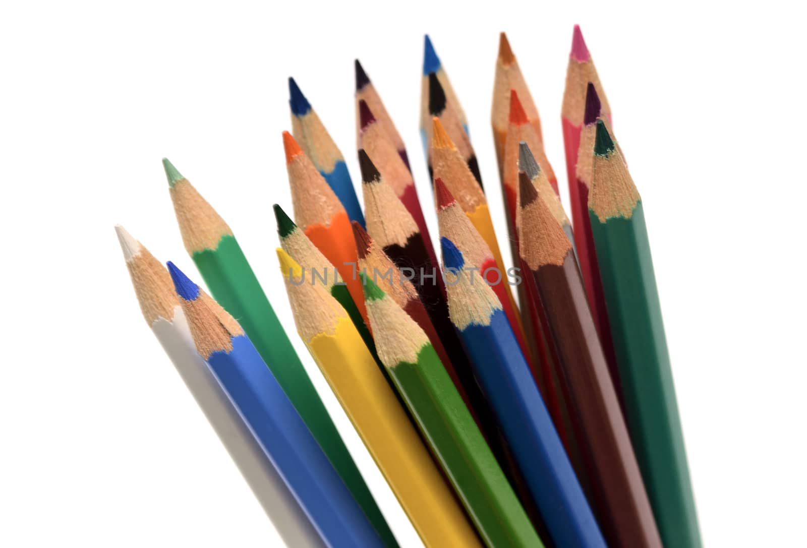Colour pencils isolated on white background close up by DNKSTUDIO