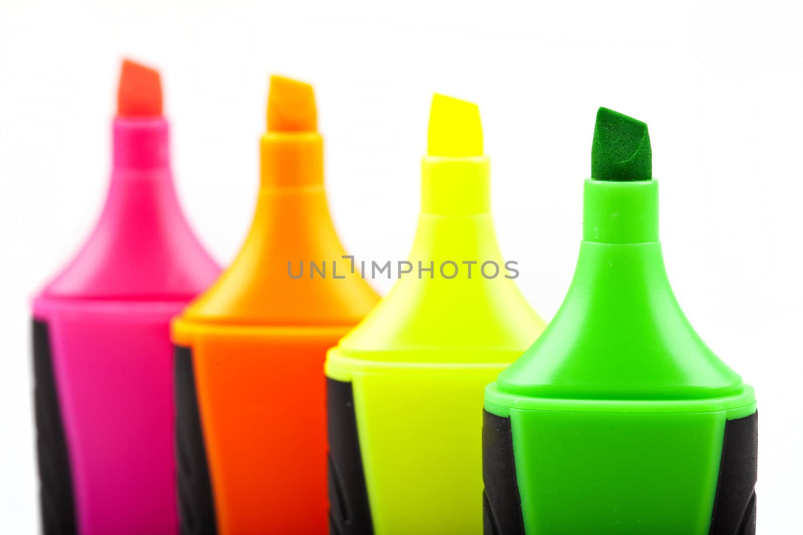 Set of Highlighter Pens over a white background.