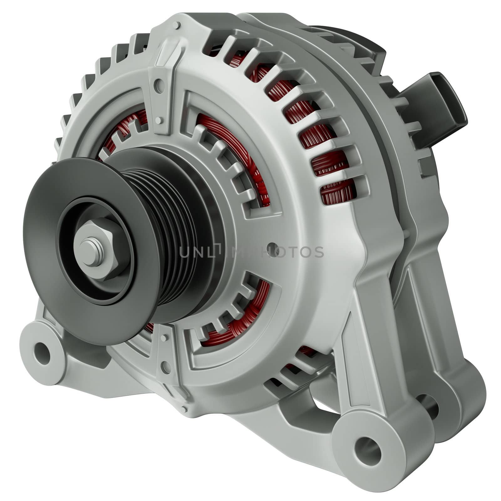 Car alternator isolated on a white background. 3D render.