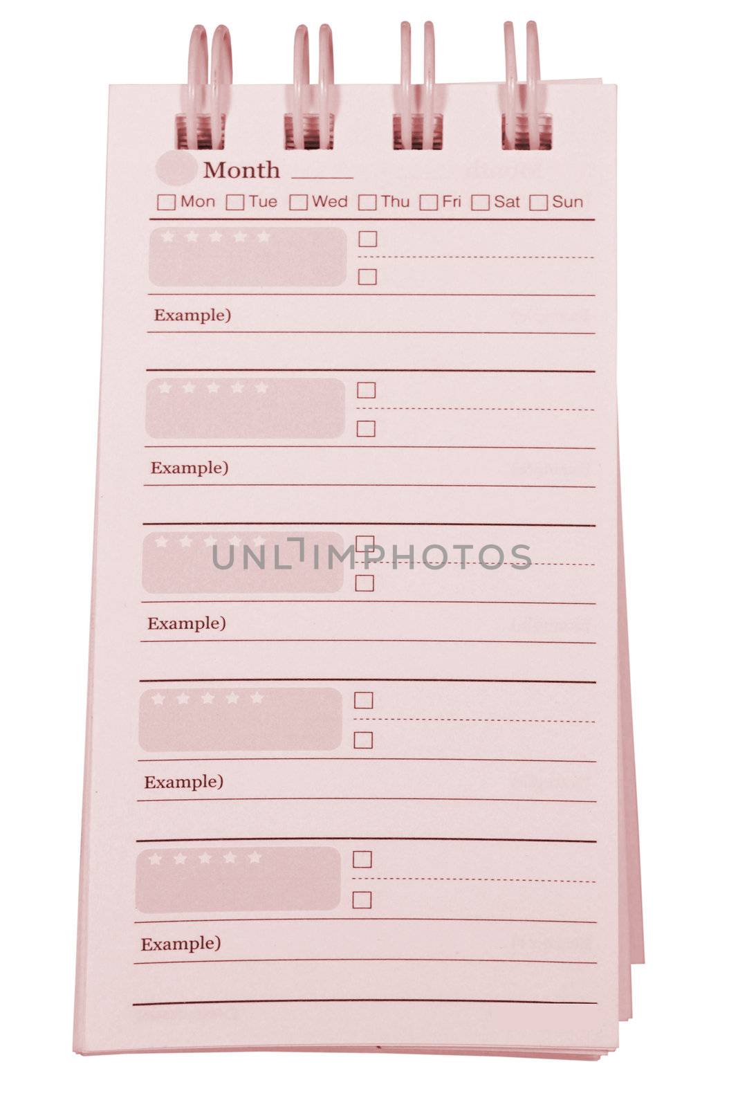 sheet of pink paper from a notebook in isolated
