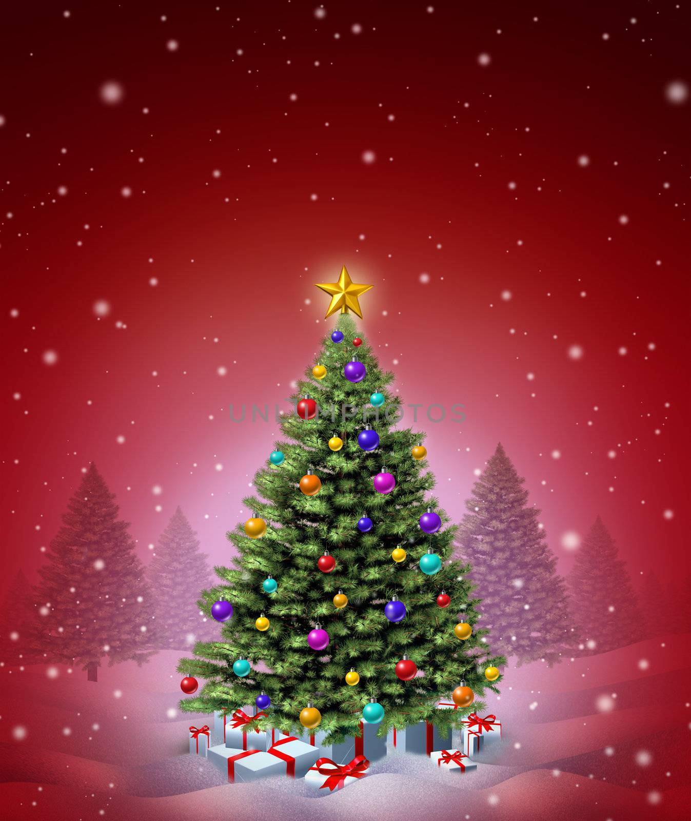 Red Christmas Winter Tree by brightsource