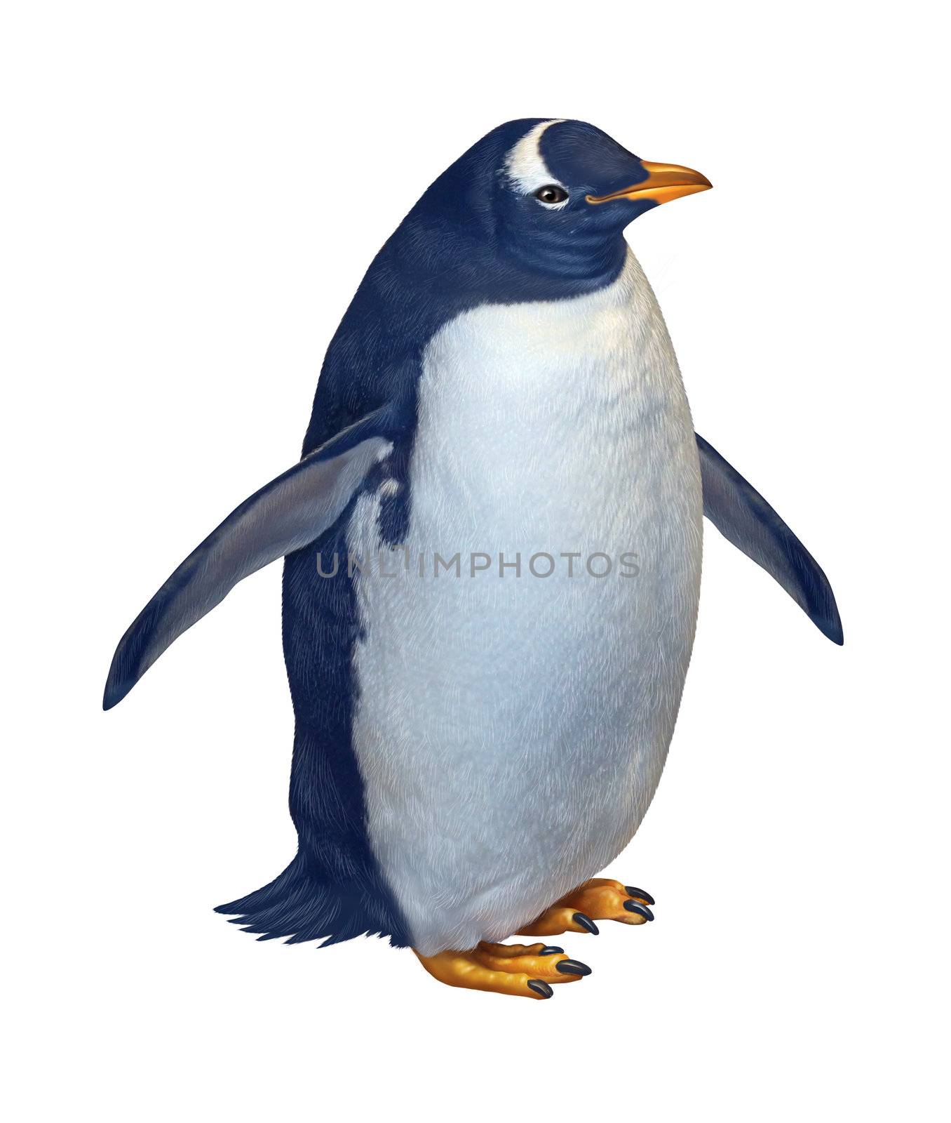 Penguin isolated on a white background as a wildlife nature and conservation symbol of arctic birds living in the south or north pole.