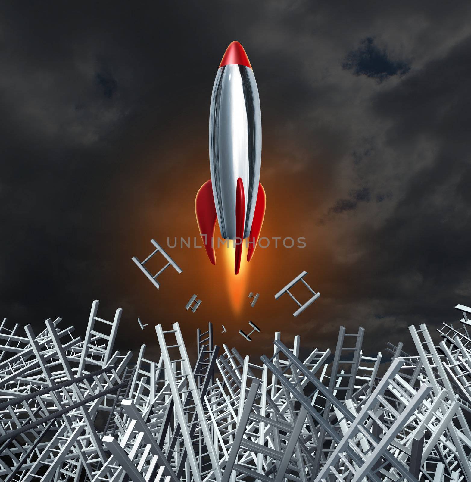Unstoppable determination and breaking down ladder obstacles and getting past confusion with a red hot rocket to achieve your personal and business goals.