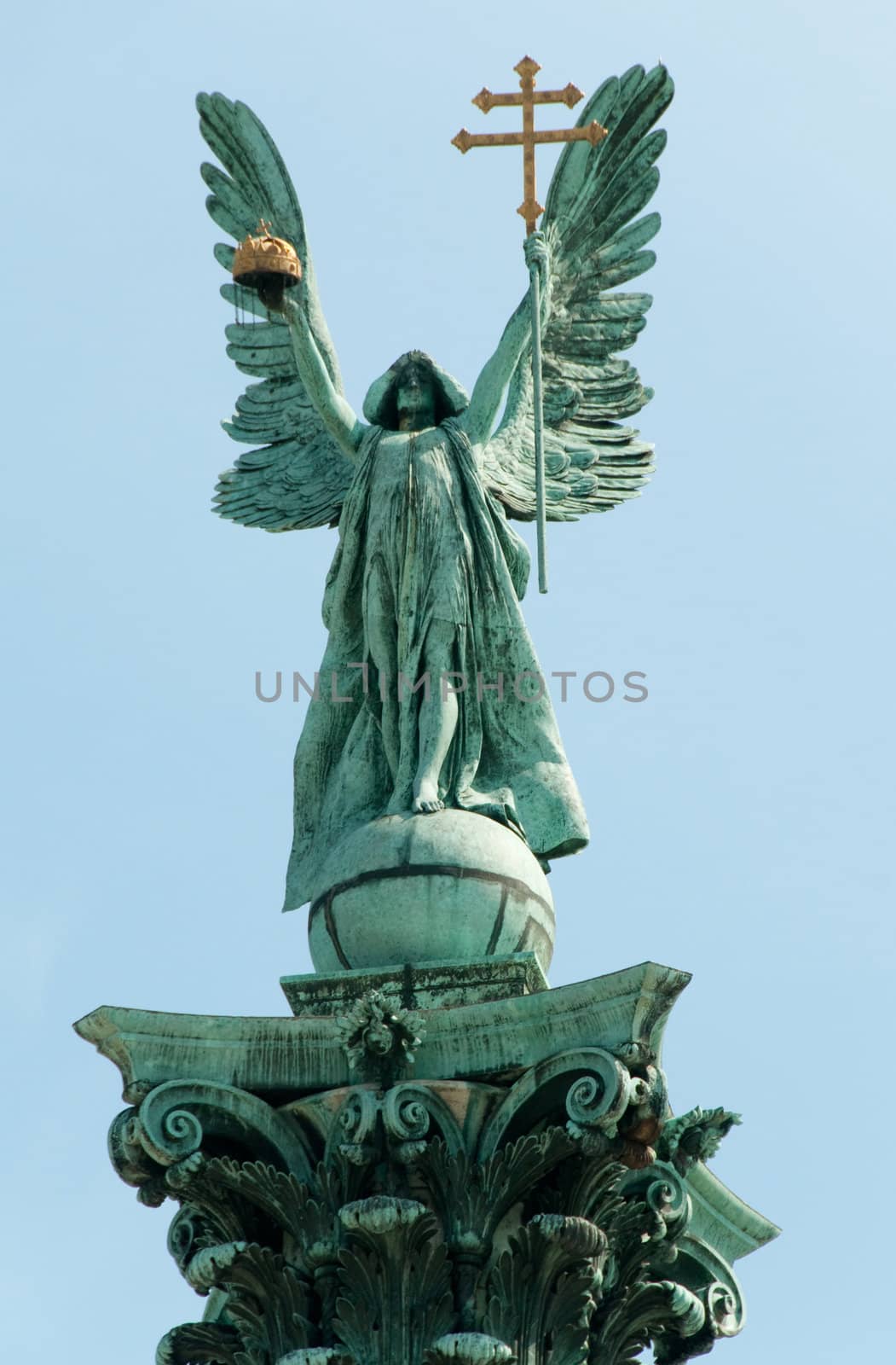 Gabriel archangel, Heroe's square Budapest. A close picture of a monument.