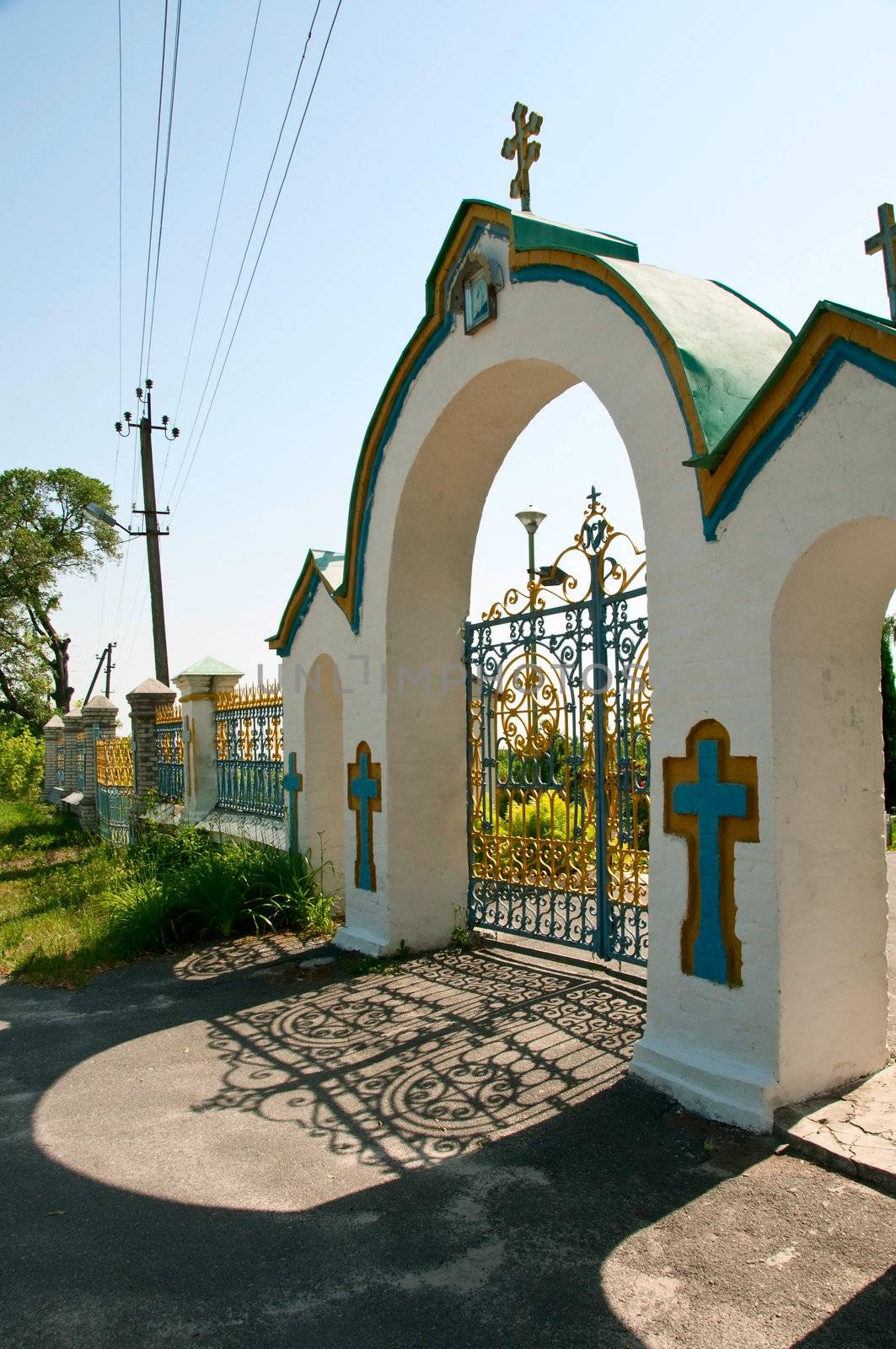 Gate at entrance to Church in Chernobyl, Ukraine