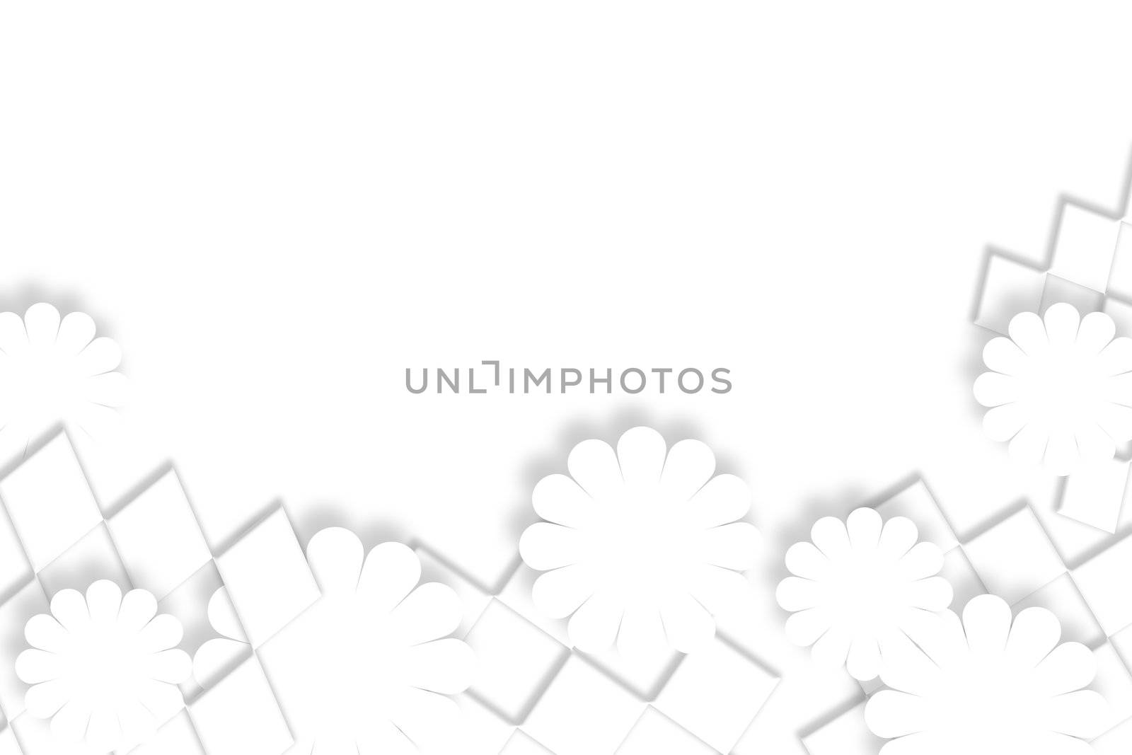  white card, paper cutouts shaped diamonds and flowers