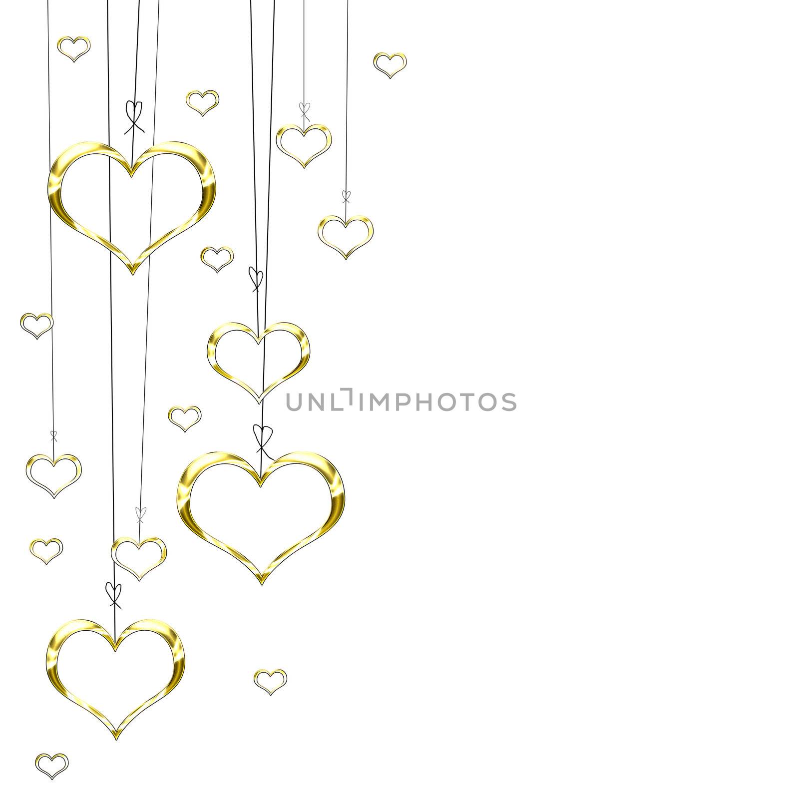 Valenties Day Card with golden hearts on a white background