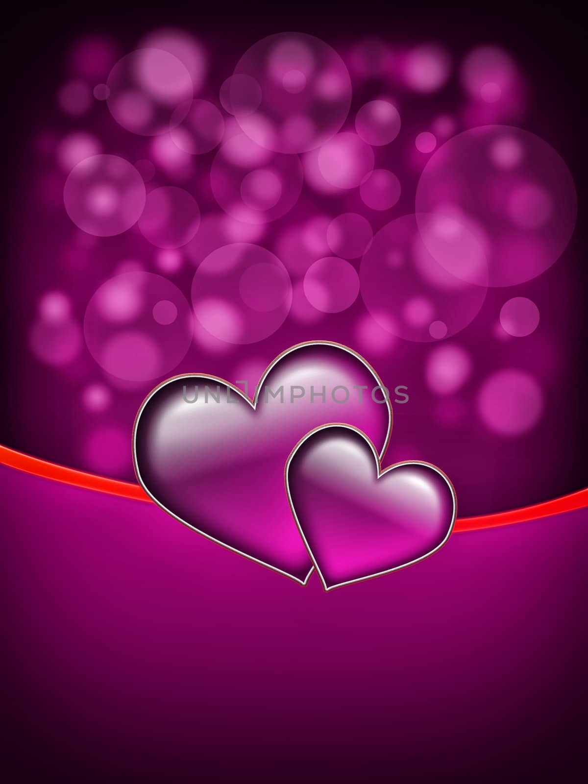 Valentines Day Card with  two big hearts - all in pink and red