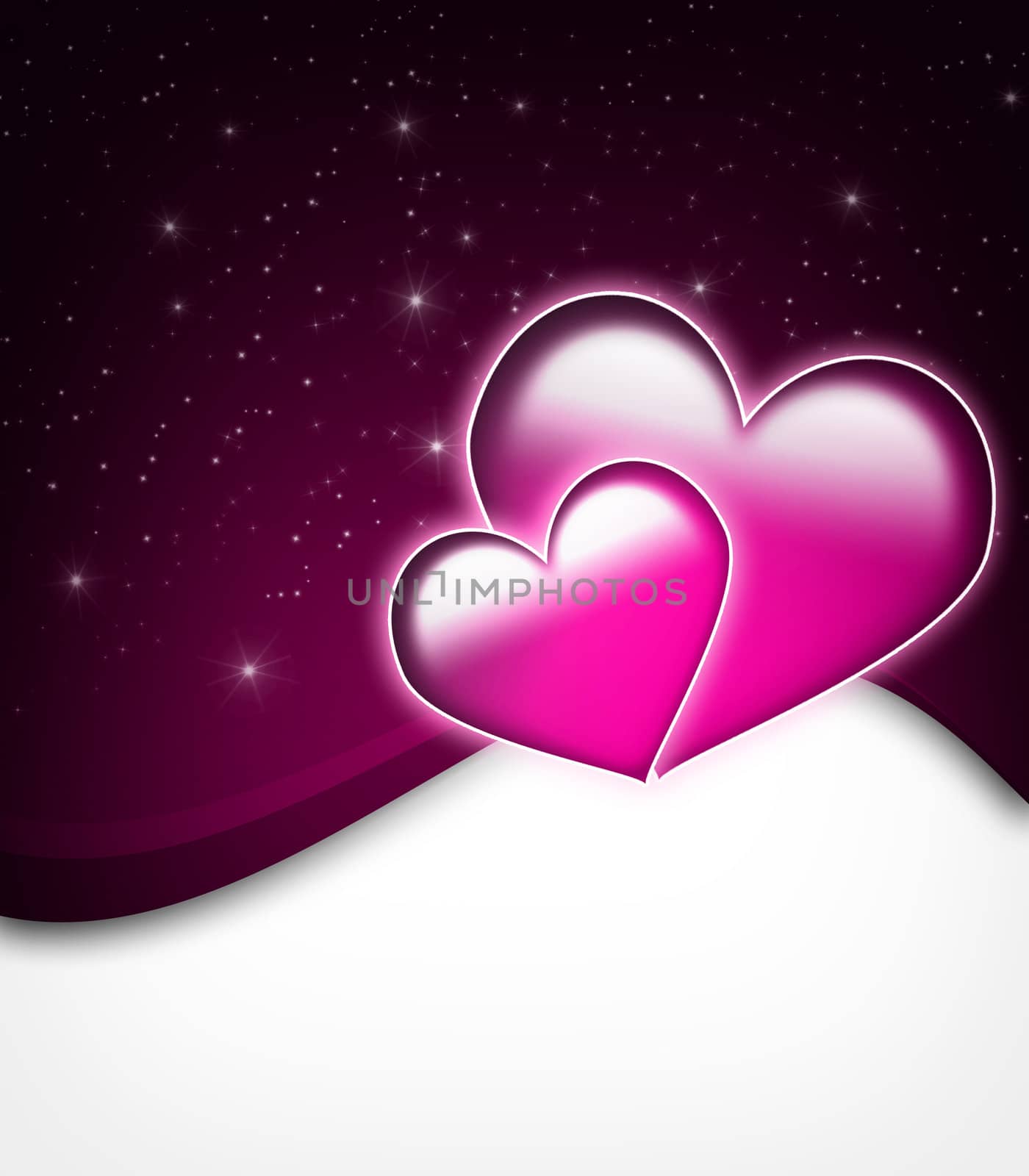 Valentines Day Card with  two big hearts and stars - all in pink