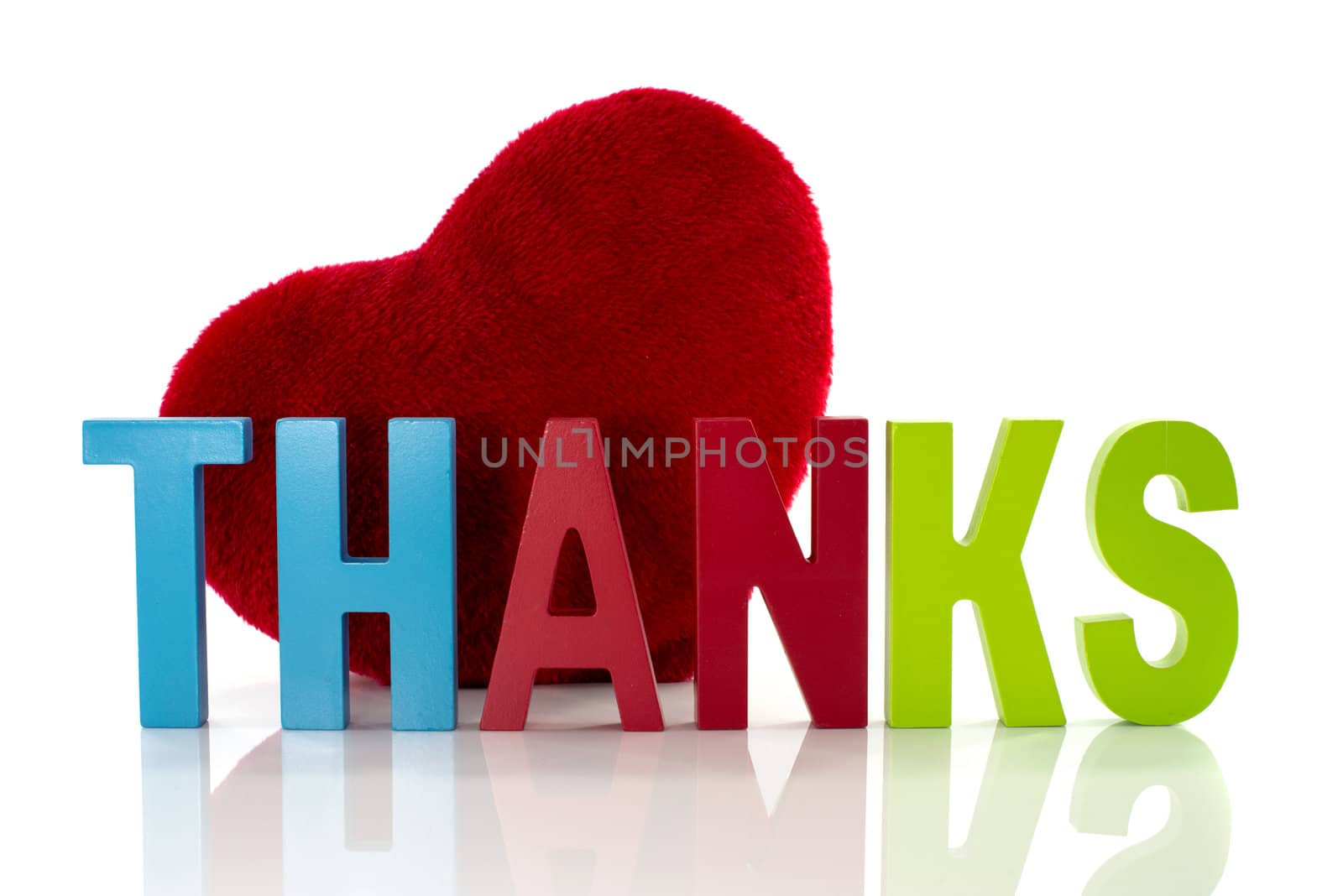thanks letters with red heart from fabric