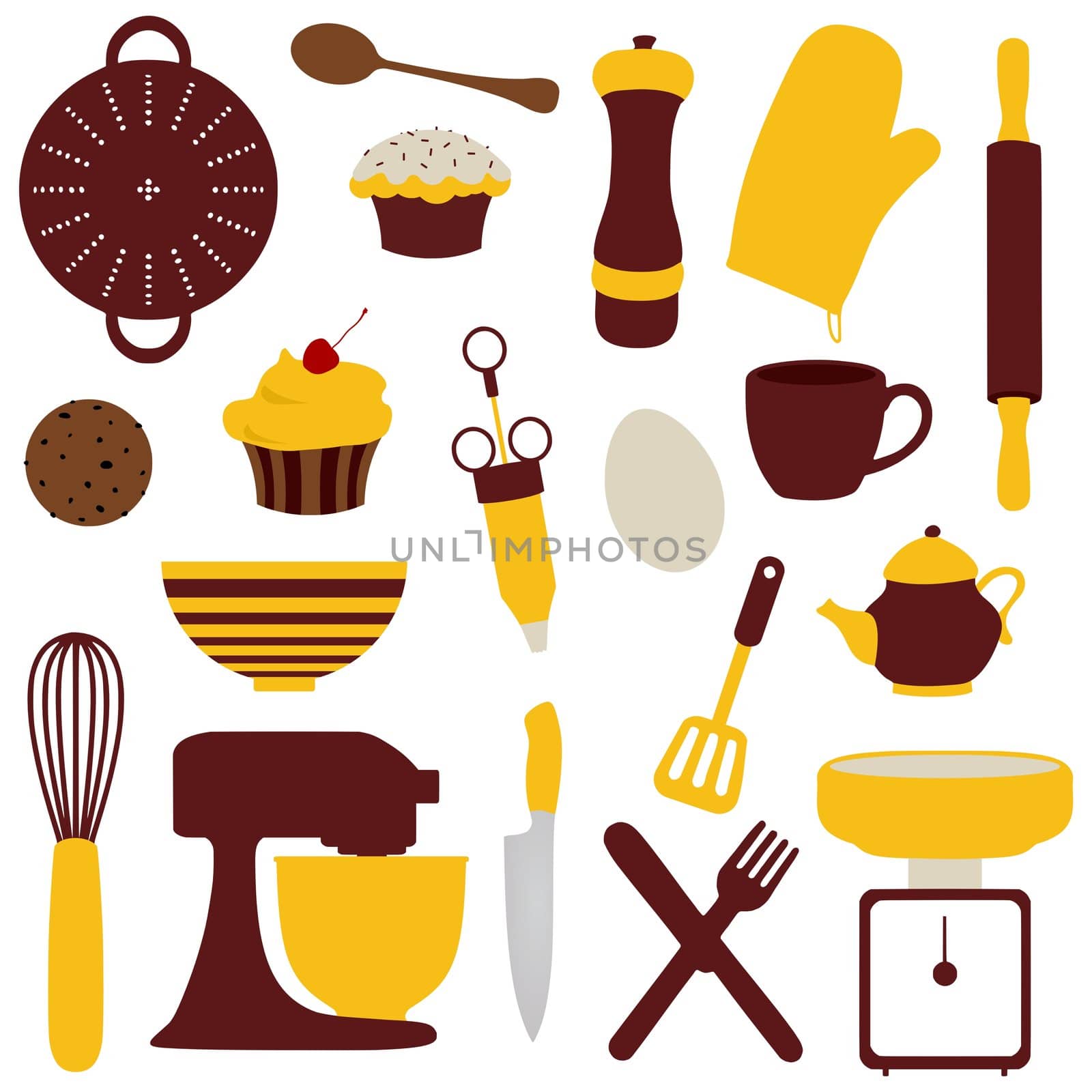 Illustration of many kitchen related items